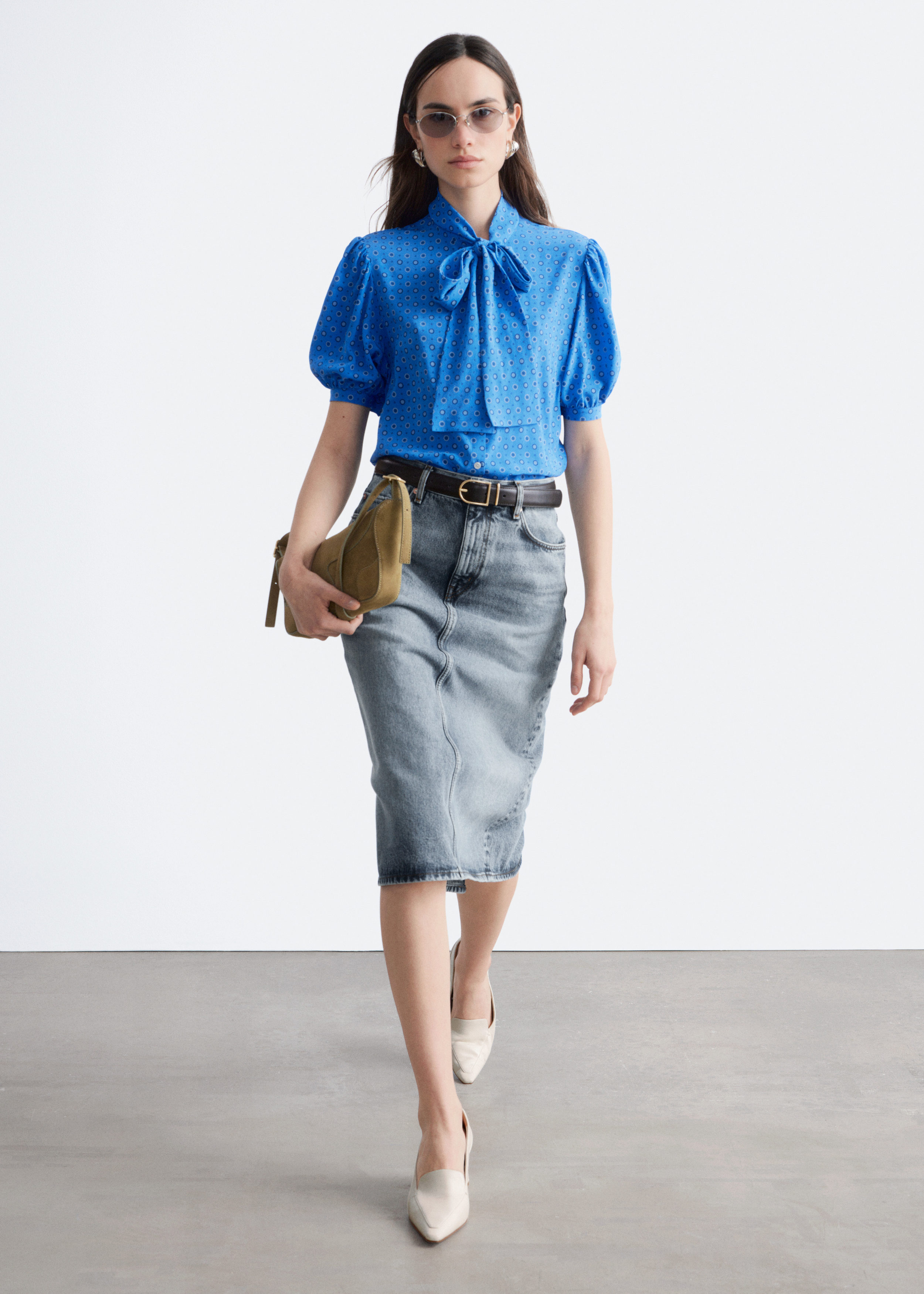 & Other Stories PRINTED TIE-NECK SILK BLOUSE