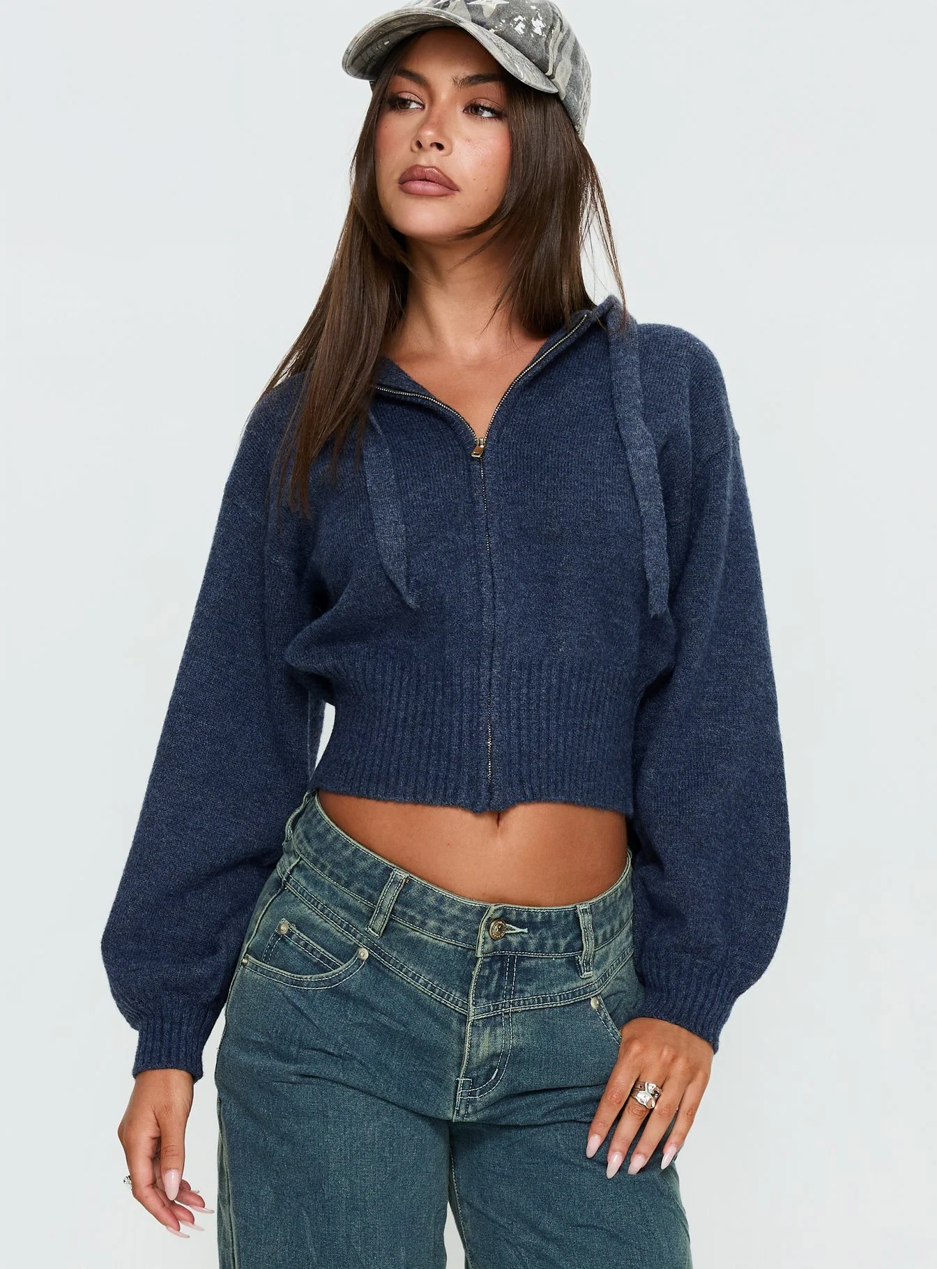Kieley Zip Through Knit Hoodie Navy