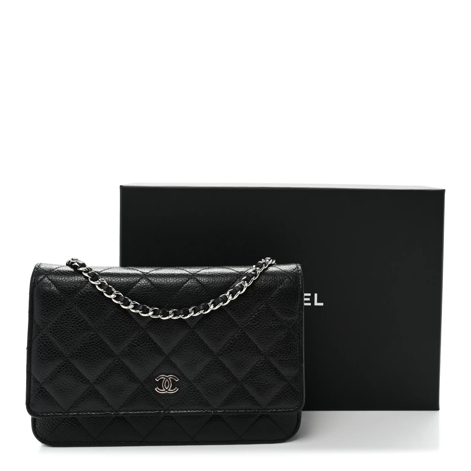 Caviar Quilted Wallet On Chain WOC Black - Top Club