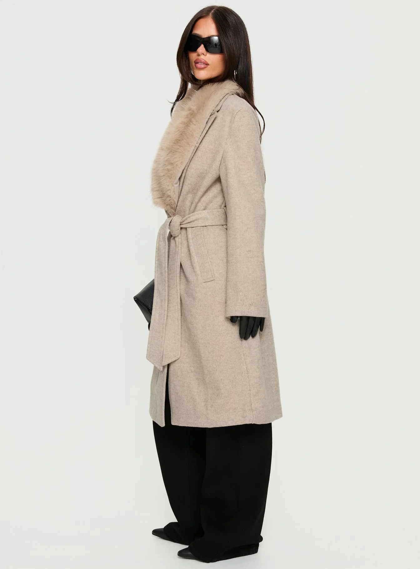 Hallyn Faux Fur Collar Coat Beige