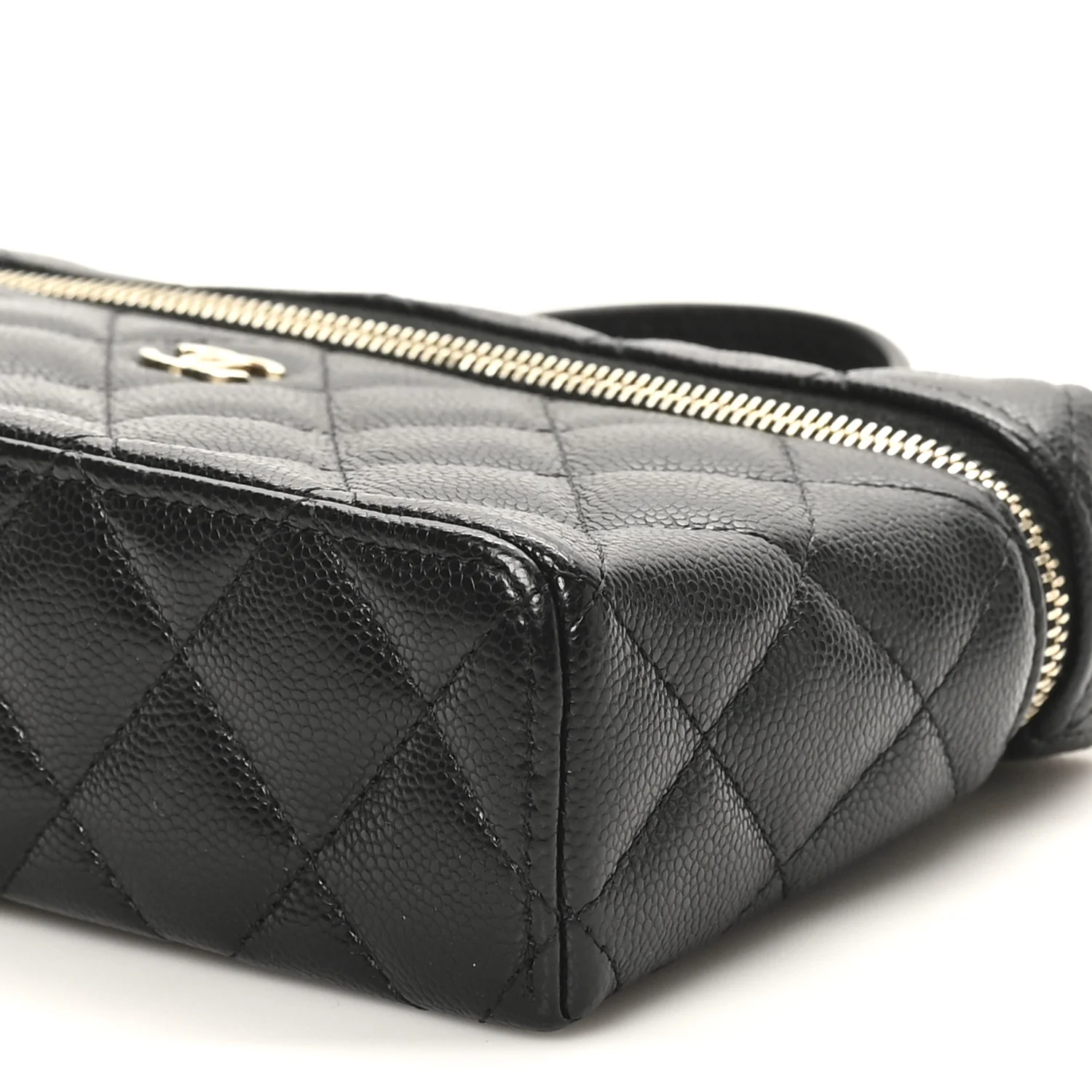 Caviar Quilted Top Handle Slim Vanity With Chain Black - Top Club
