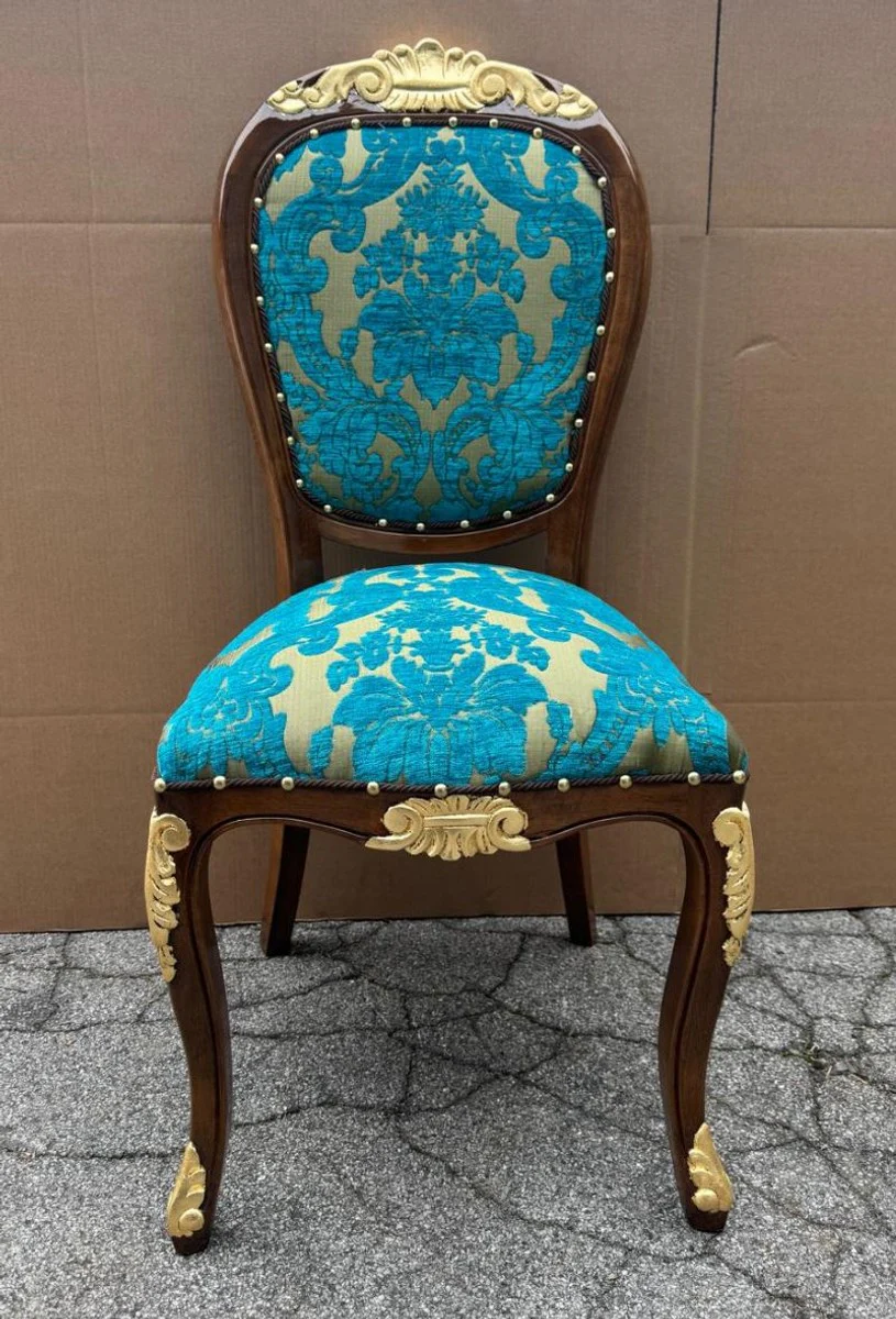 Luxury Baroque Dining Chair Blue / Gold / Brown / Gold - Baroque Furniture
