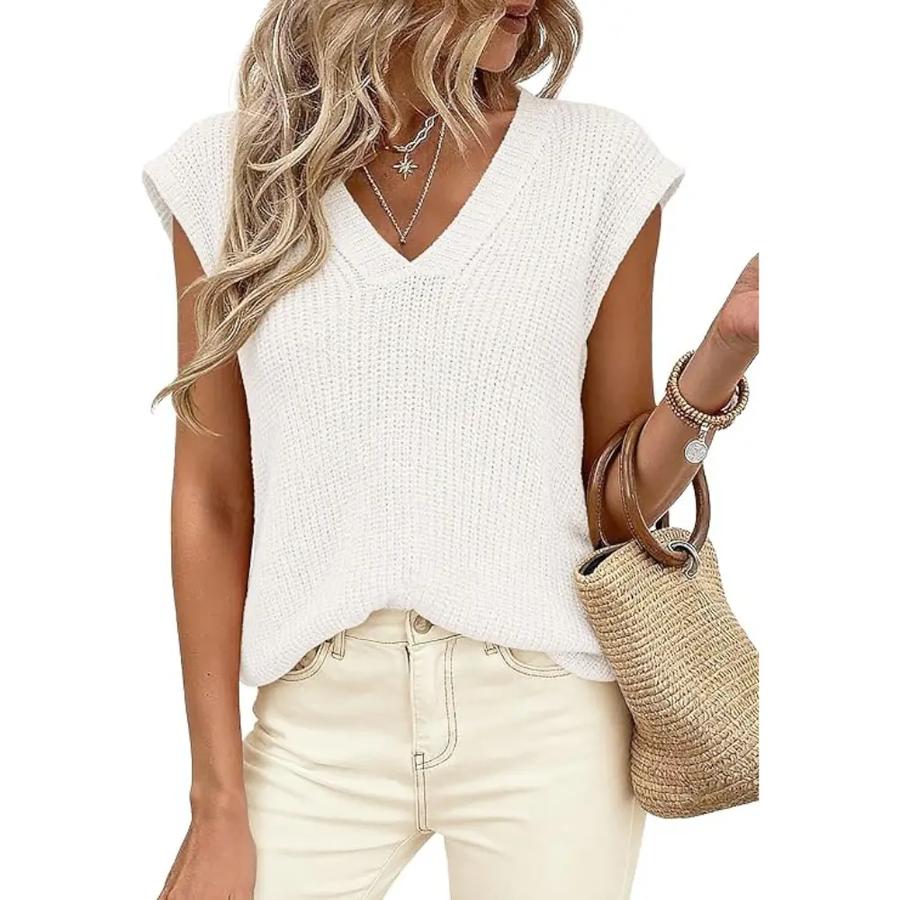 PrettyGarden Women's Lightweight Sweaters Vest Spring Trendy Cap Sleeve V Neck Knit Tank Tops Summer Going Out Outfits