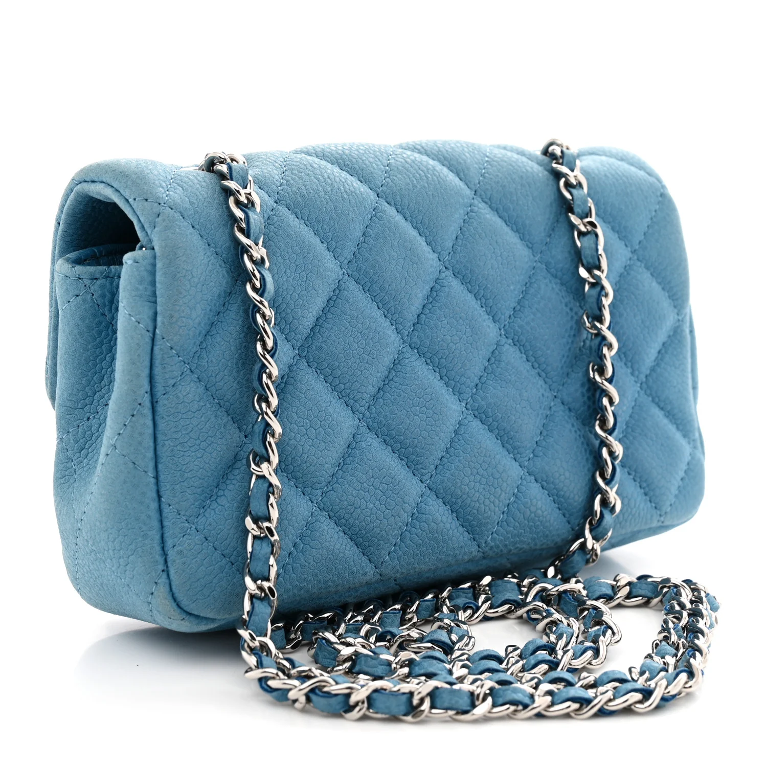 Iridescent Caviar Quilted Extra Mini Flap Light Blue - Top Club