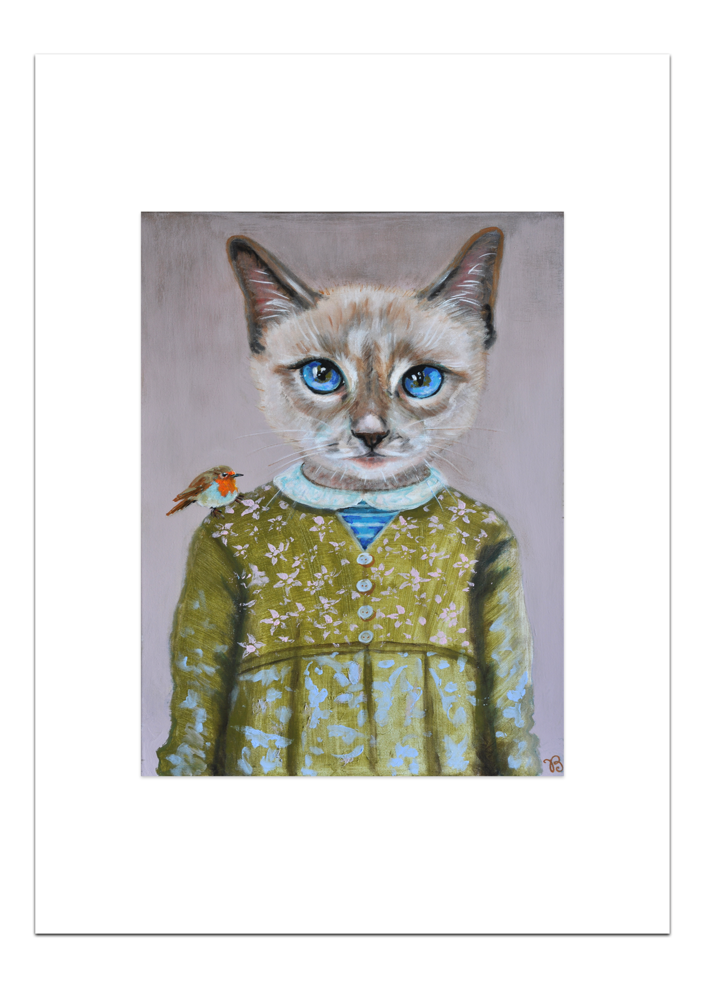 Poster Kitty en Roodborstje 30 x 40 cm