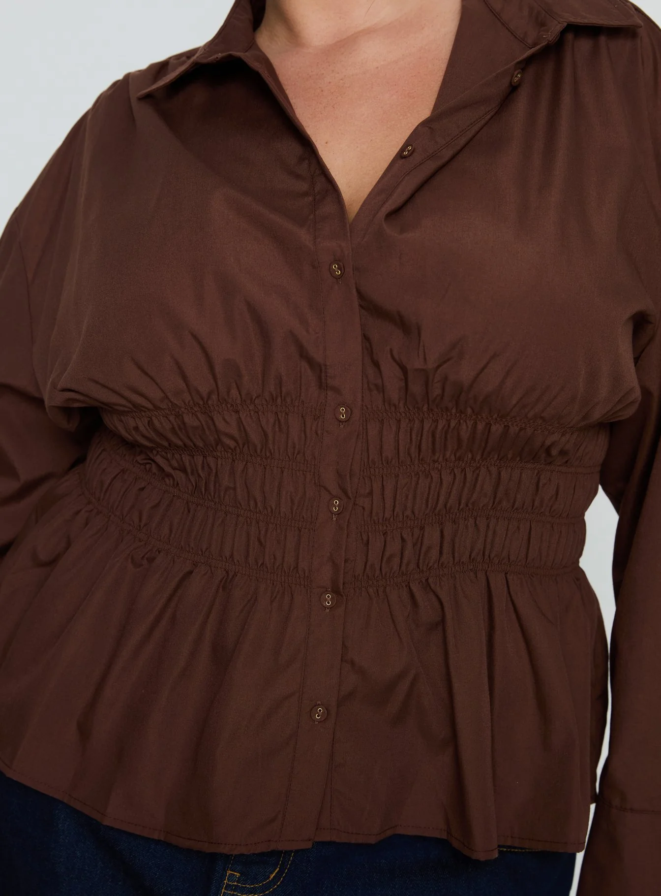 As You Are Shirred Button Up Top Chocolate Curve