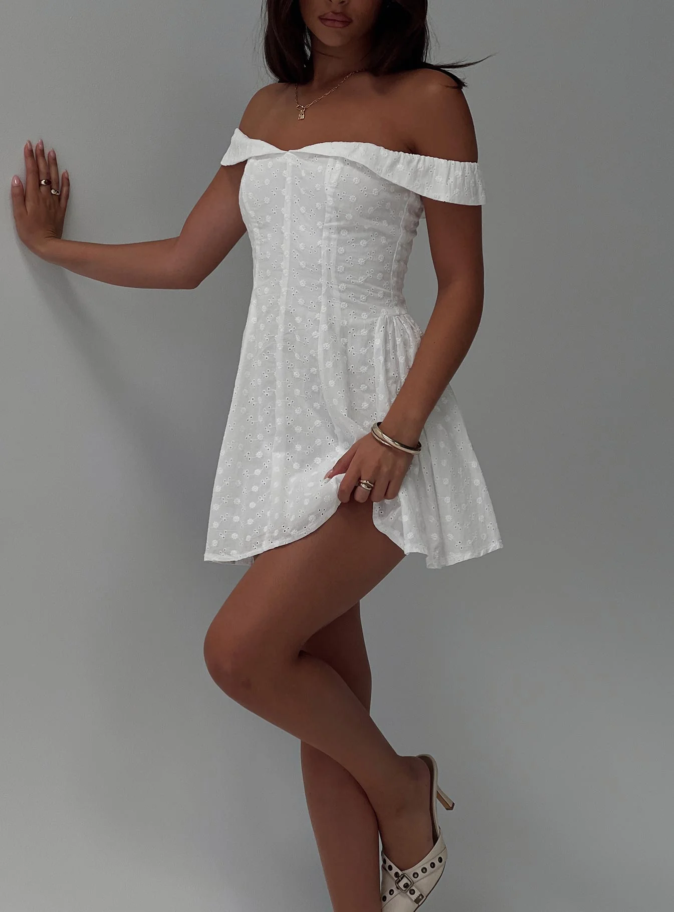 Rosebud Off The Shoulder Mini Dress White Petite