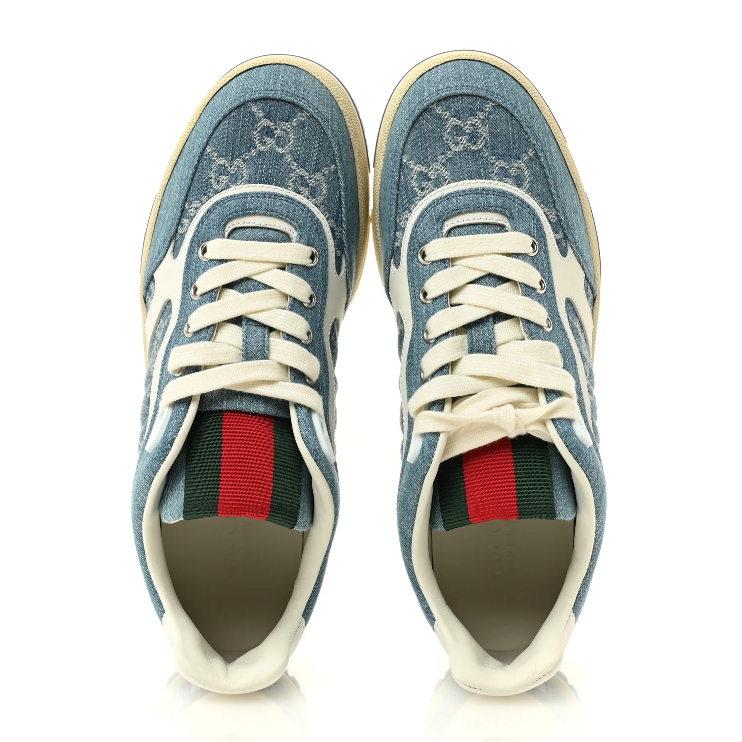 New Denim Delave GG Monogram Womens Re-Web Sneakers 40 Light Blue Royale
