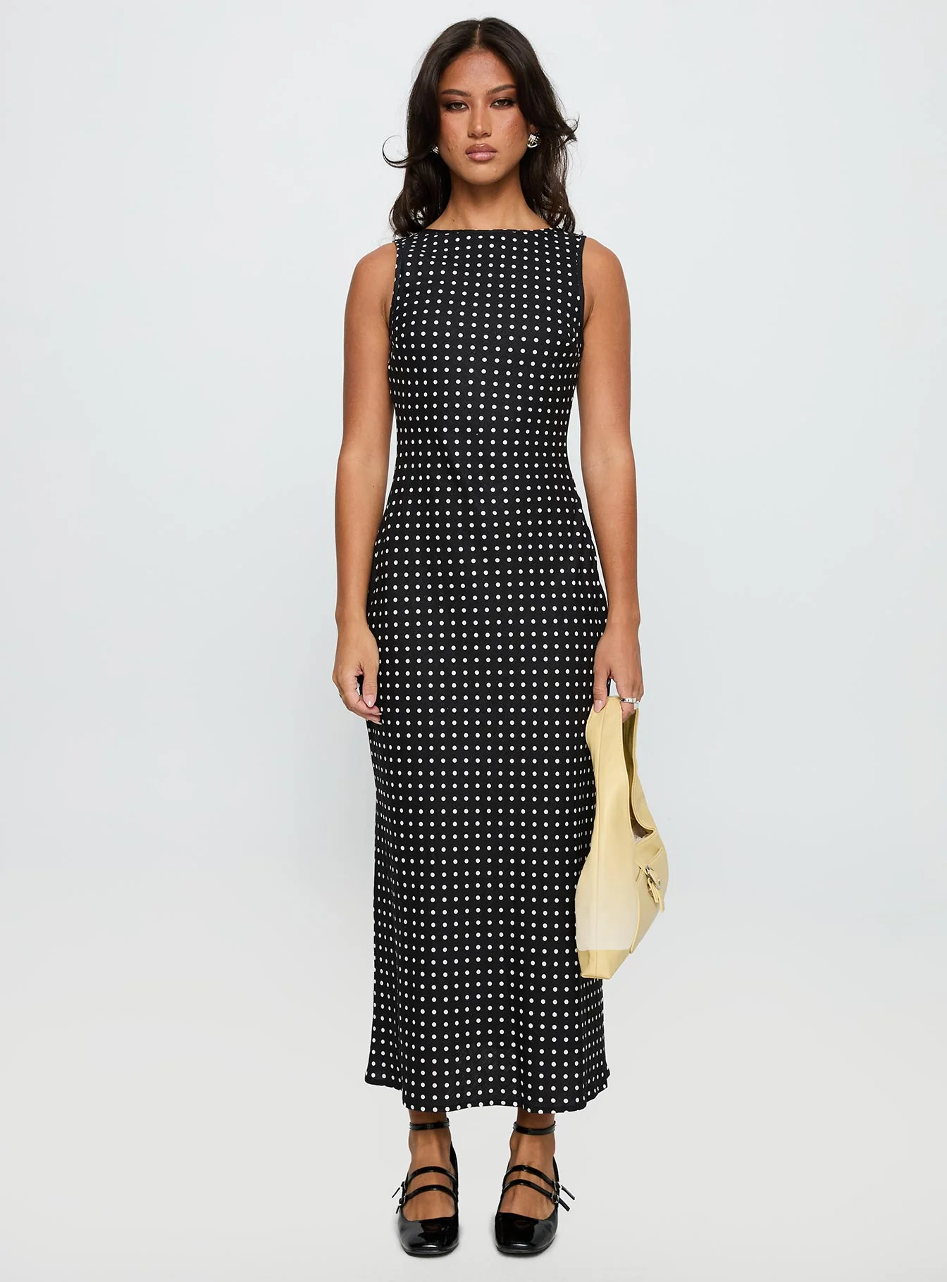 Voyager Linen Blend Midi Dress Black Polka