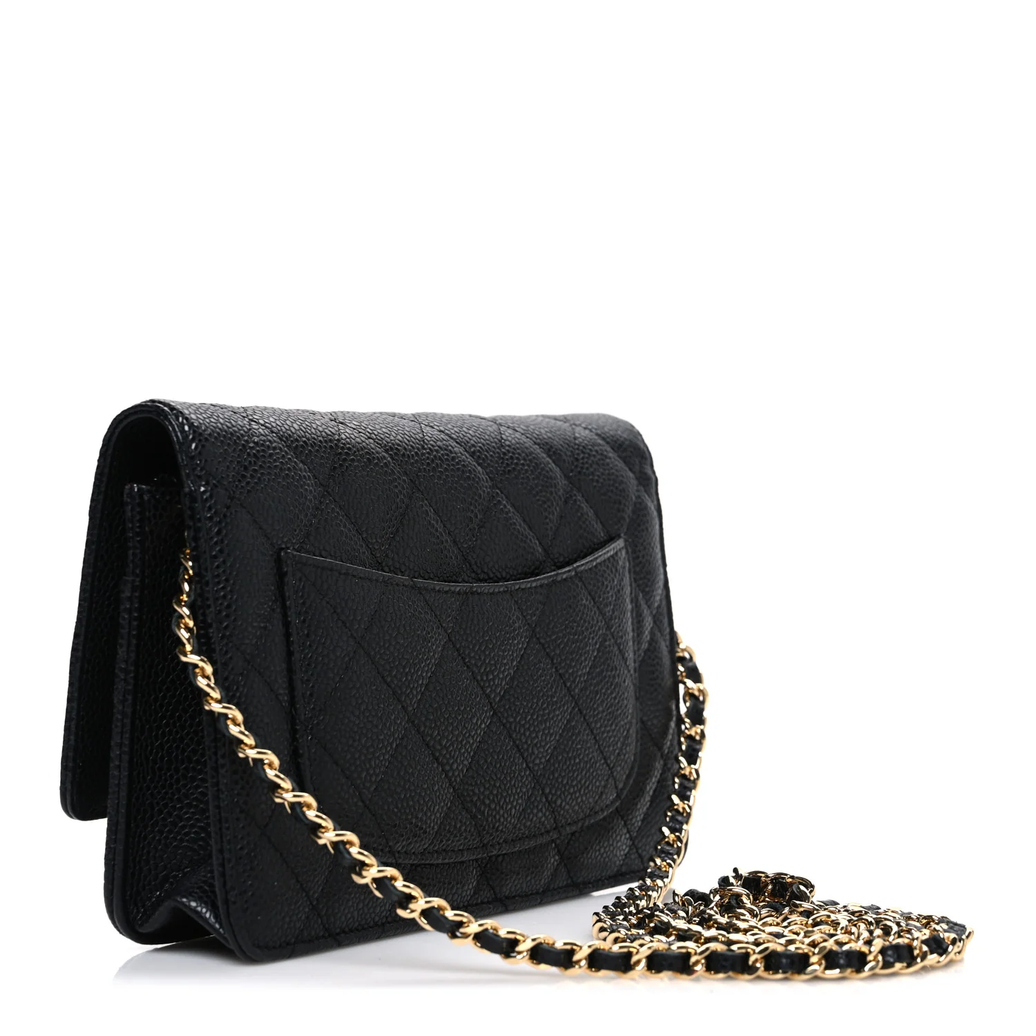 Caviar Quilted Wallet on Chain WOC Black - Top Club