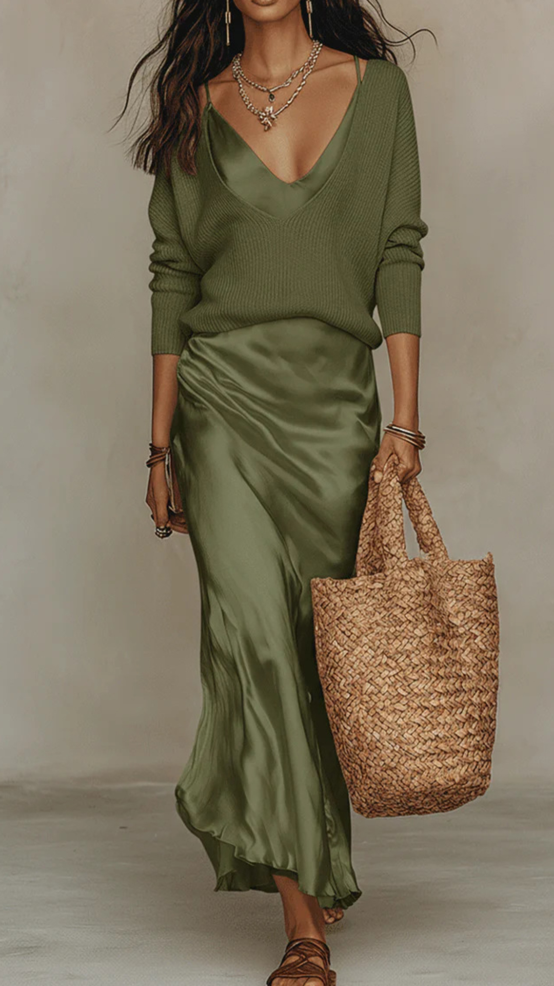Women's Cotton-Blend Beige Knit & Cami Maxi Skirt Set - Nordfashionstorm - Women's Clothing, Fashion for You - Nordfashionstorm.com