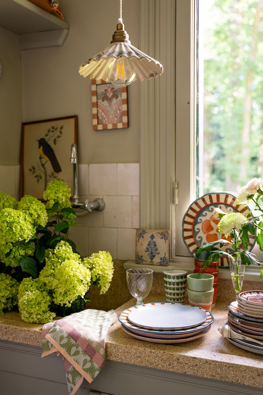 Groene handdoek en theedoek