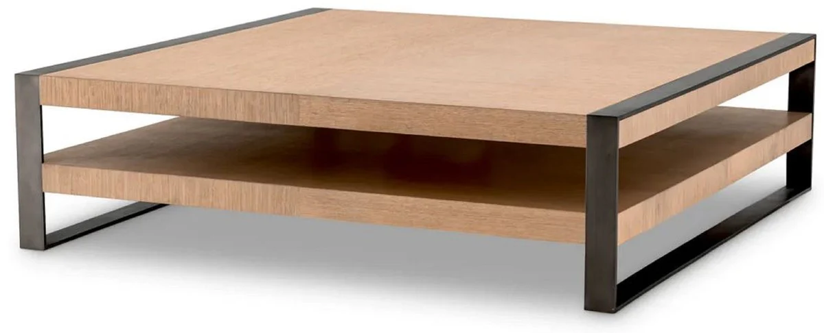 Luxury coffee table natural color / bronze 150 x 150 x H. 42.5 cm - Square living room table - Living room furniture - Solid wood furniture - Luxury furniture - Luxury furnishings
