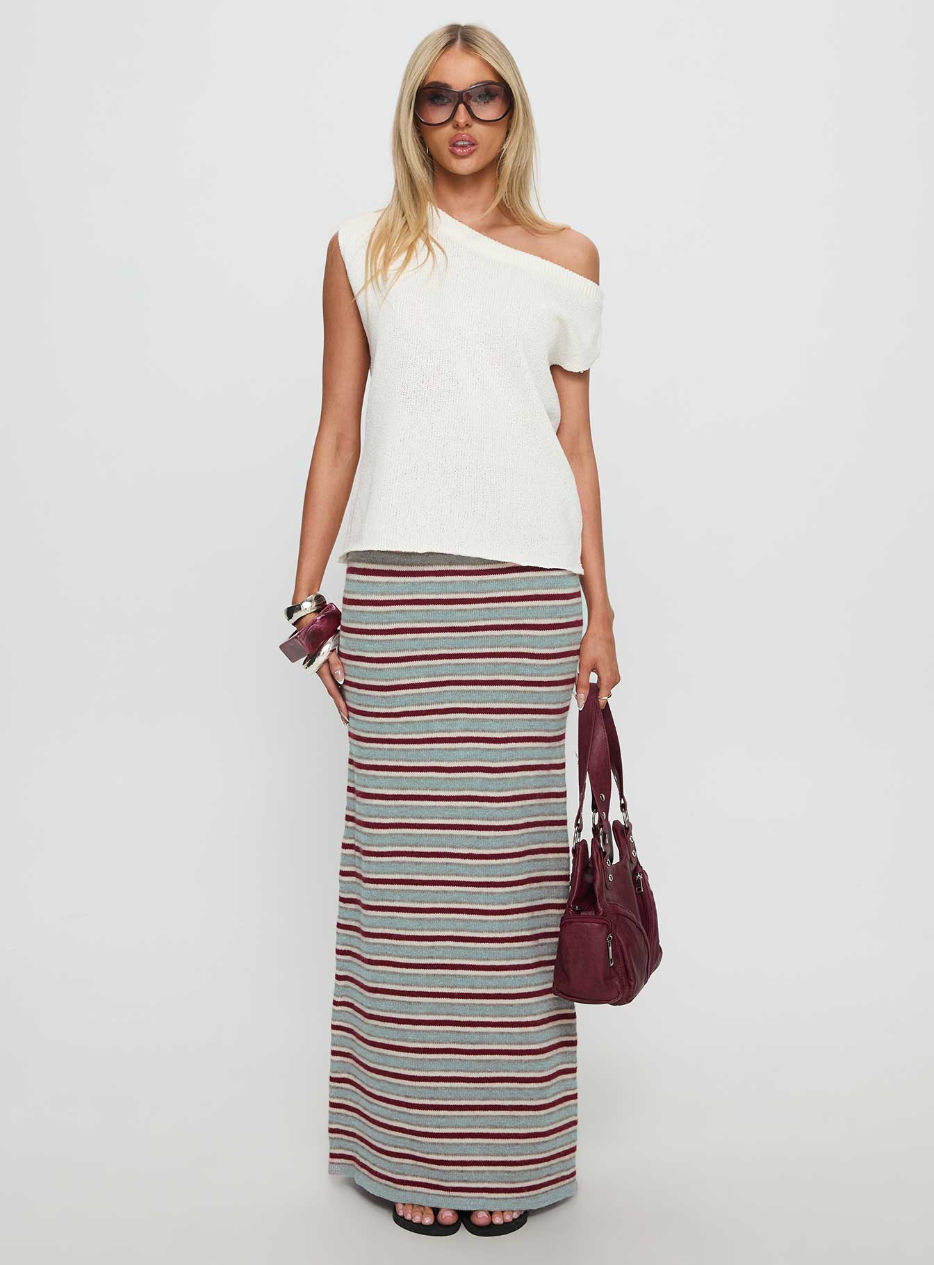 On Air Knit Maxi Skirt Multi Stripe