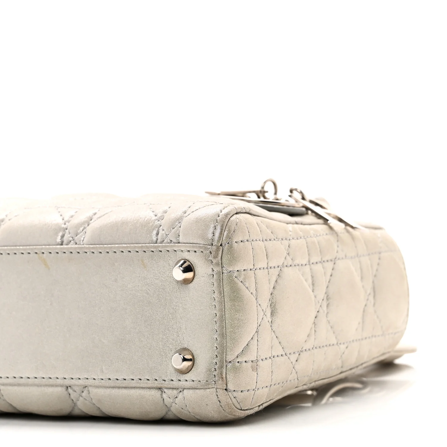Metallic Lambskin Cannage Mini Lady Dior Silver - Top Club