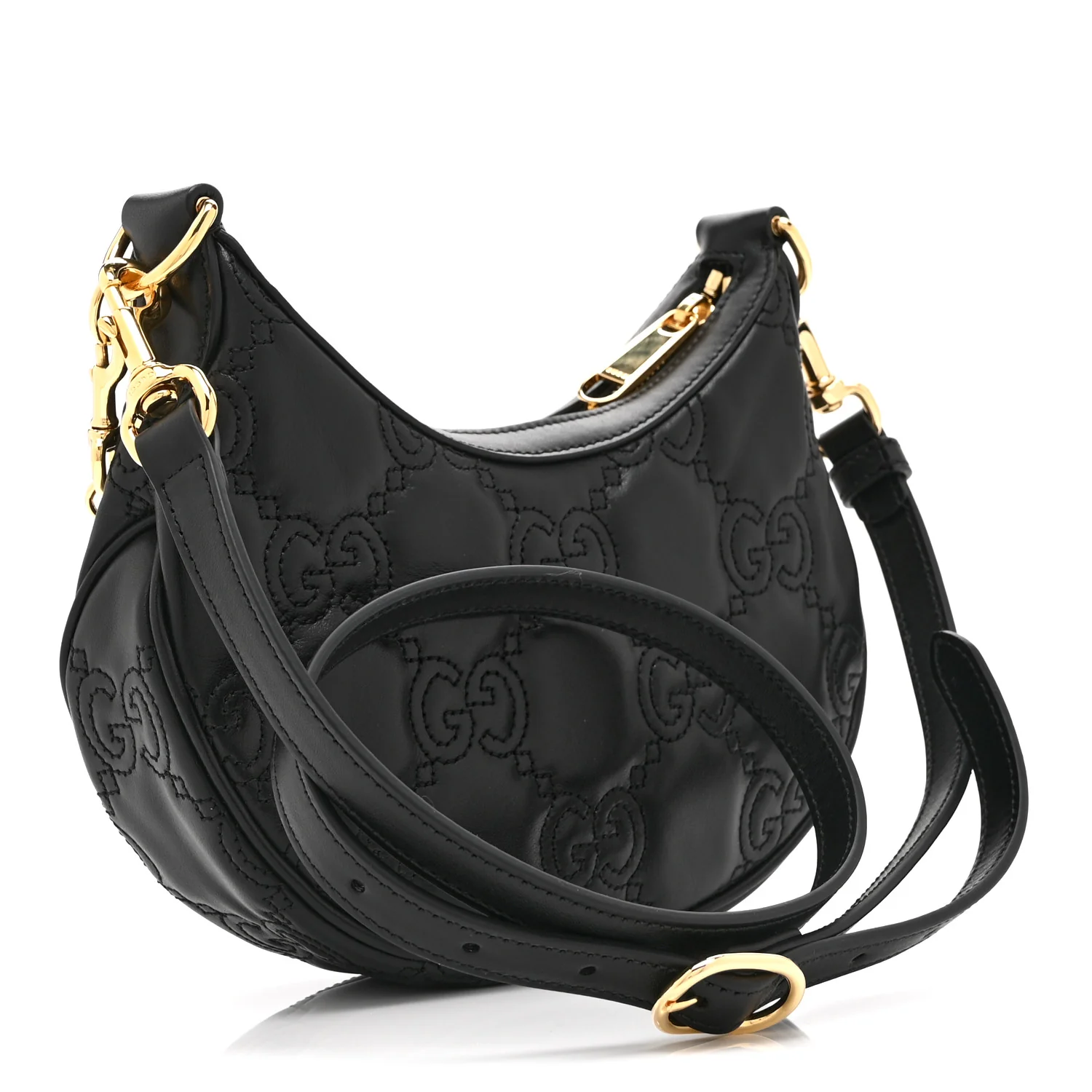 Calfskin GG Matelasse Mini Hobo Shoulder Bag Black - Top Club