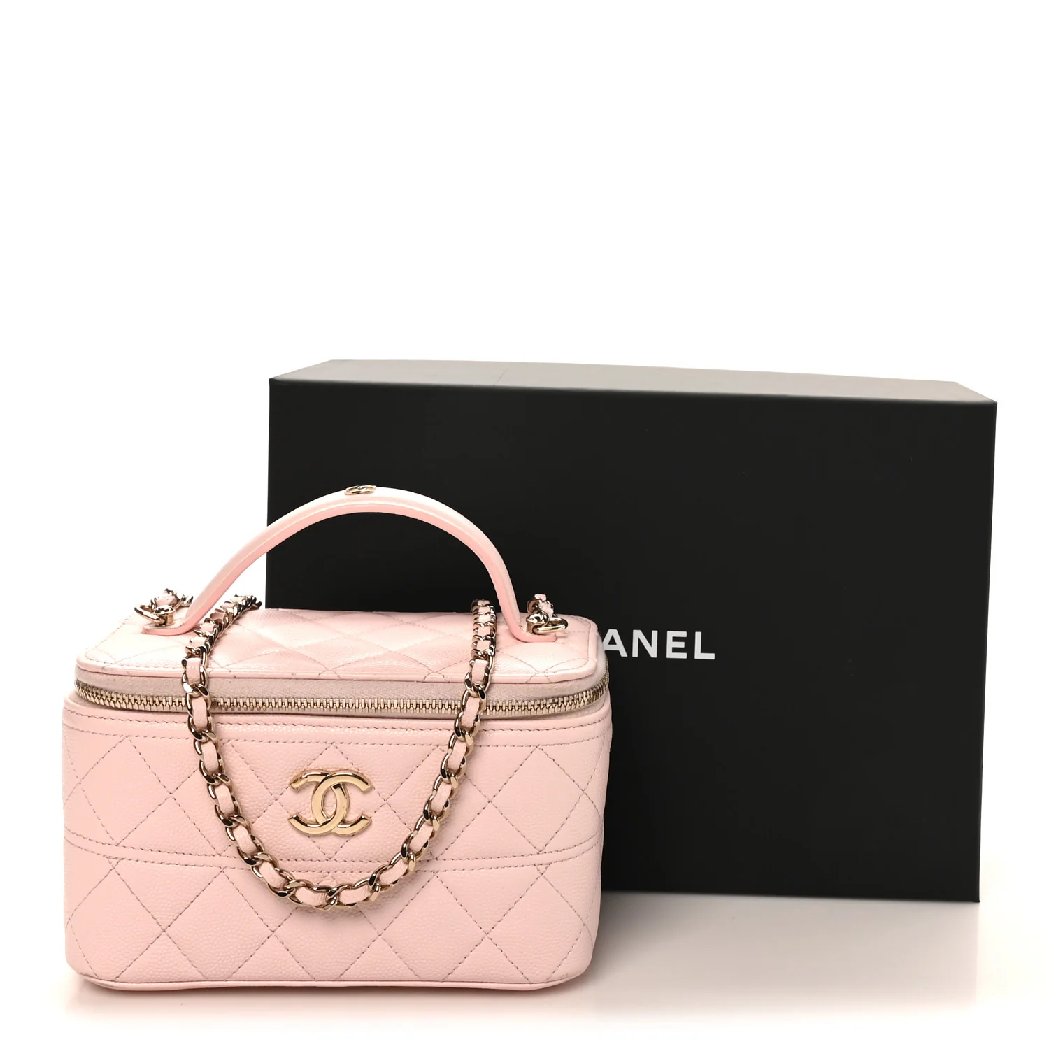 Caviar Quilted Top Handle Vanity With Chain Light Pink - Top Club