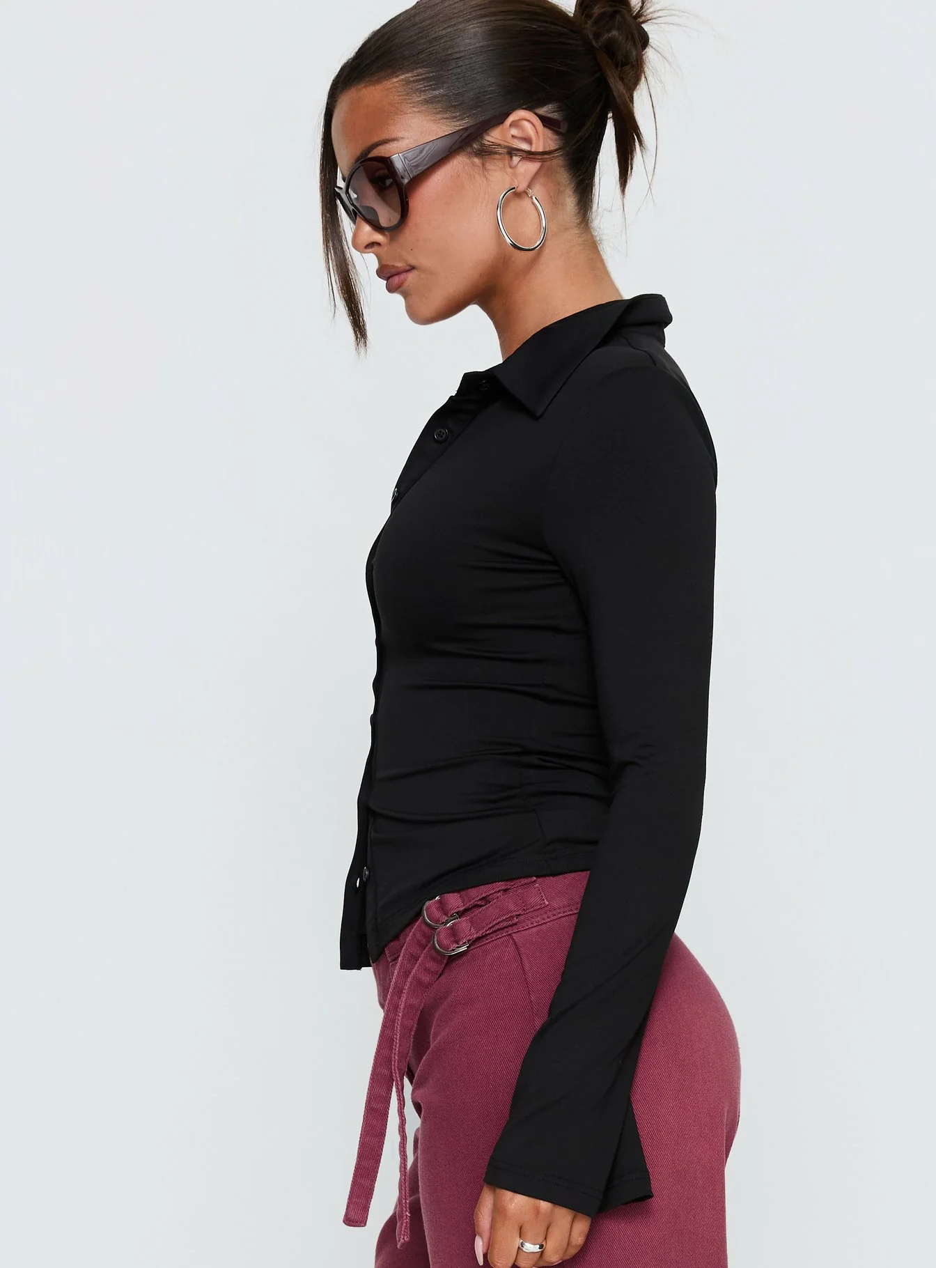 Solina Long Sleeve Collared Top Black