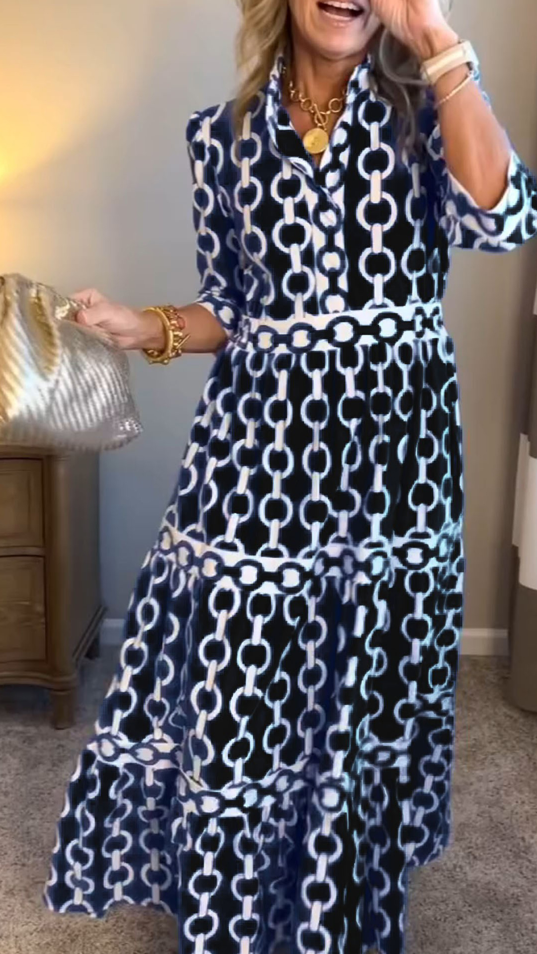 Women's  Casual Vacation Style - Chain Print Shirt Dress - Nordfashionstorm - Women's Clothing, Fashion for You - Nordfashionstorm.com