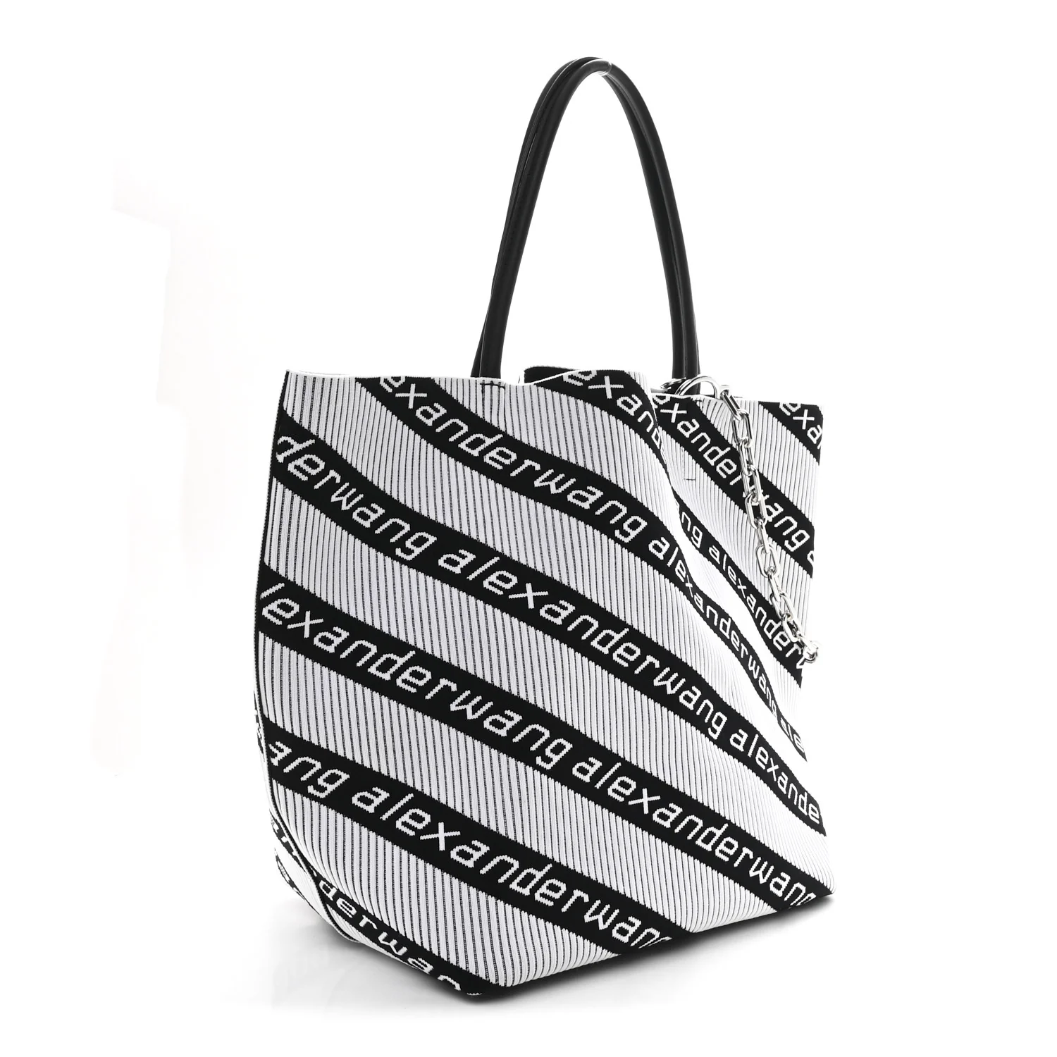 Knit Jacquard Diagonal Logo Roxy Tote White Black - Top Club