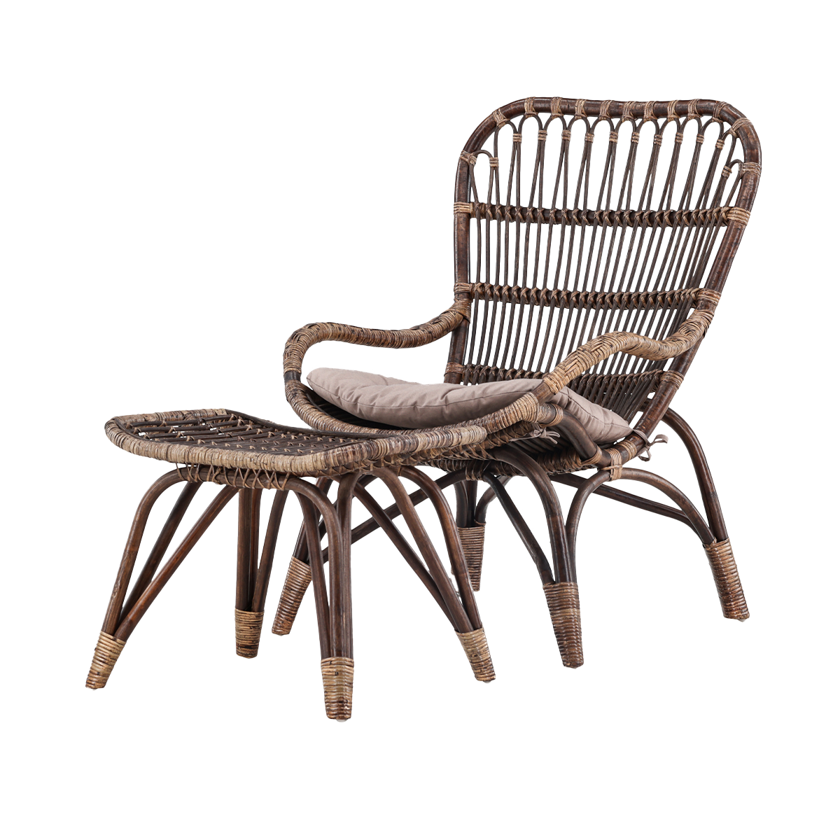Tuin fauteuil Aida - met voetenbankje en zitkussen Donkerbruin
