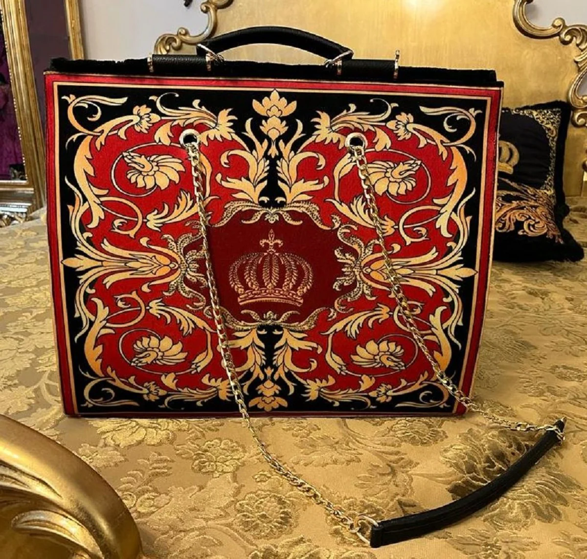 Pompöös by Luxus women's handbag crown and glitter stones red / black / gold 43 x H. 43 cm - designed by Harald Glööckler