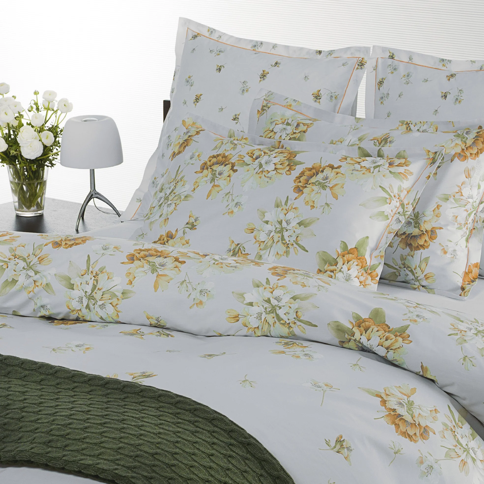 Completo Copripiumino In Percalle Rododendri Matrimoniale