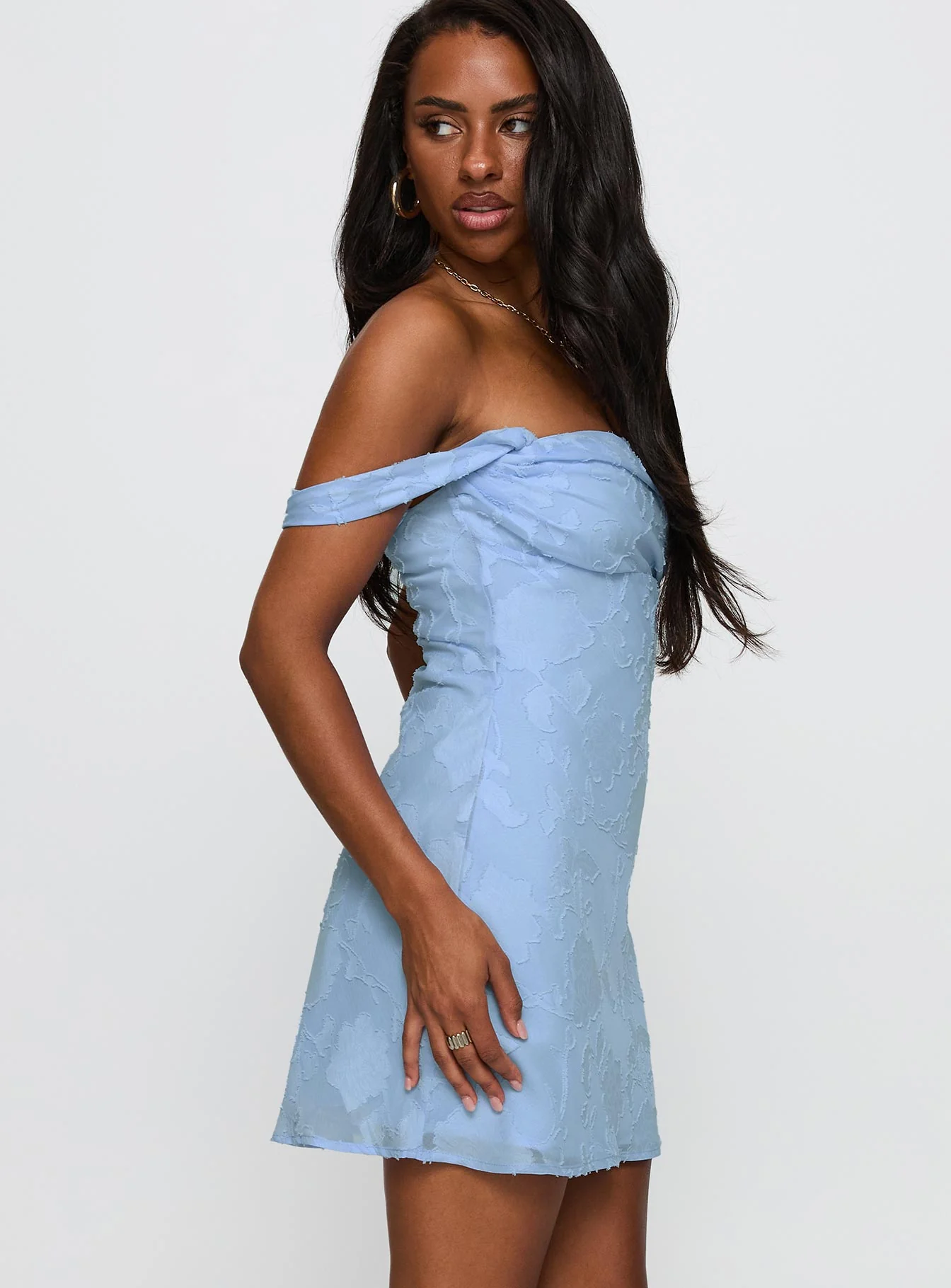 Zabbarra Off The Shoulder Mini Dress Blue