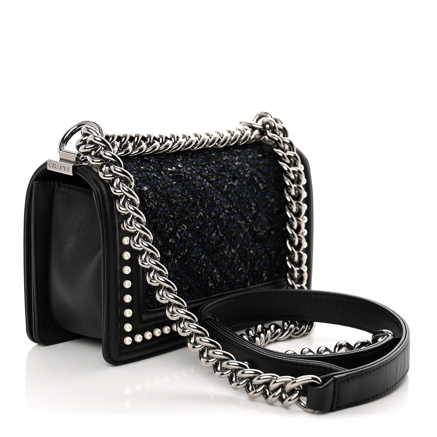 Calfskin Pearl Tweed Small Boy Flap Black - Top Club