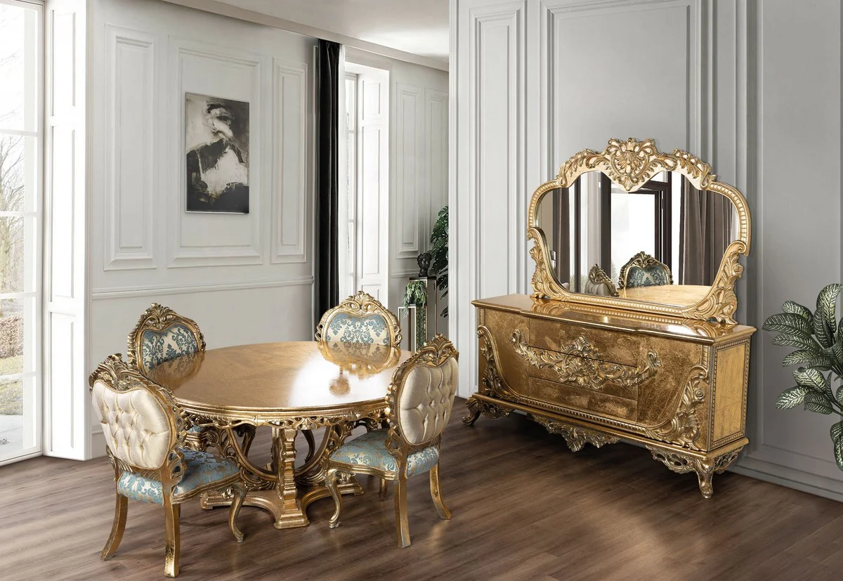 Luxury Baroque Dining Room Chair Set of 6 Turquoise / Gold - Magnificent Baroque Style Kitchen Chairs - Luxury Dining Room Furniture in Baroque Style - Baroque Dining Room Furniture - Baroque Style Furniture