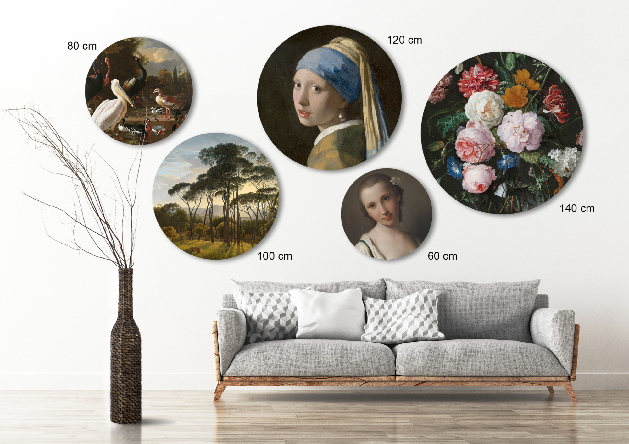 Rond schilderij aluminium Bloemen in vaas 140 cm