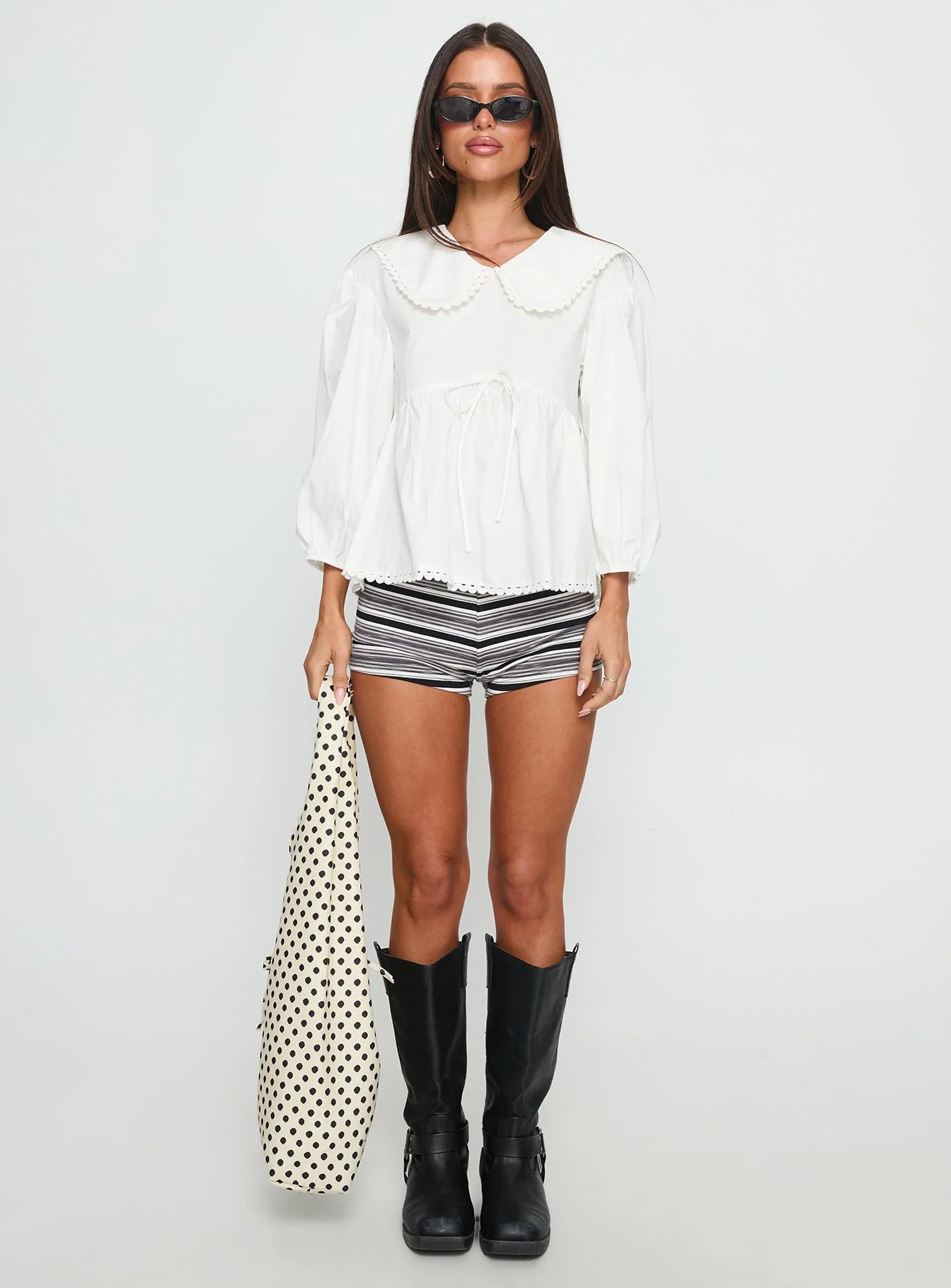 Narelle Deep Collar Blouse Top White