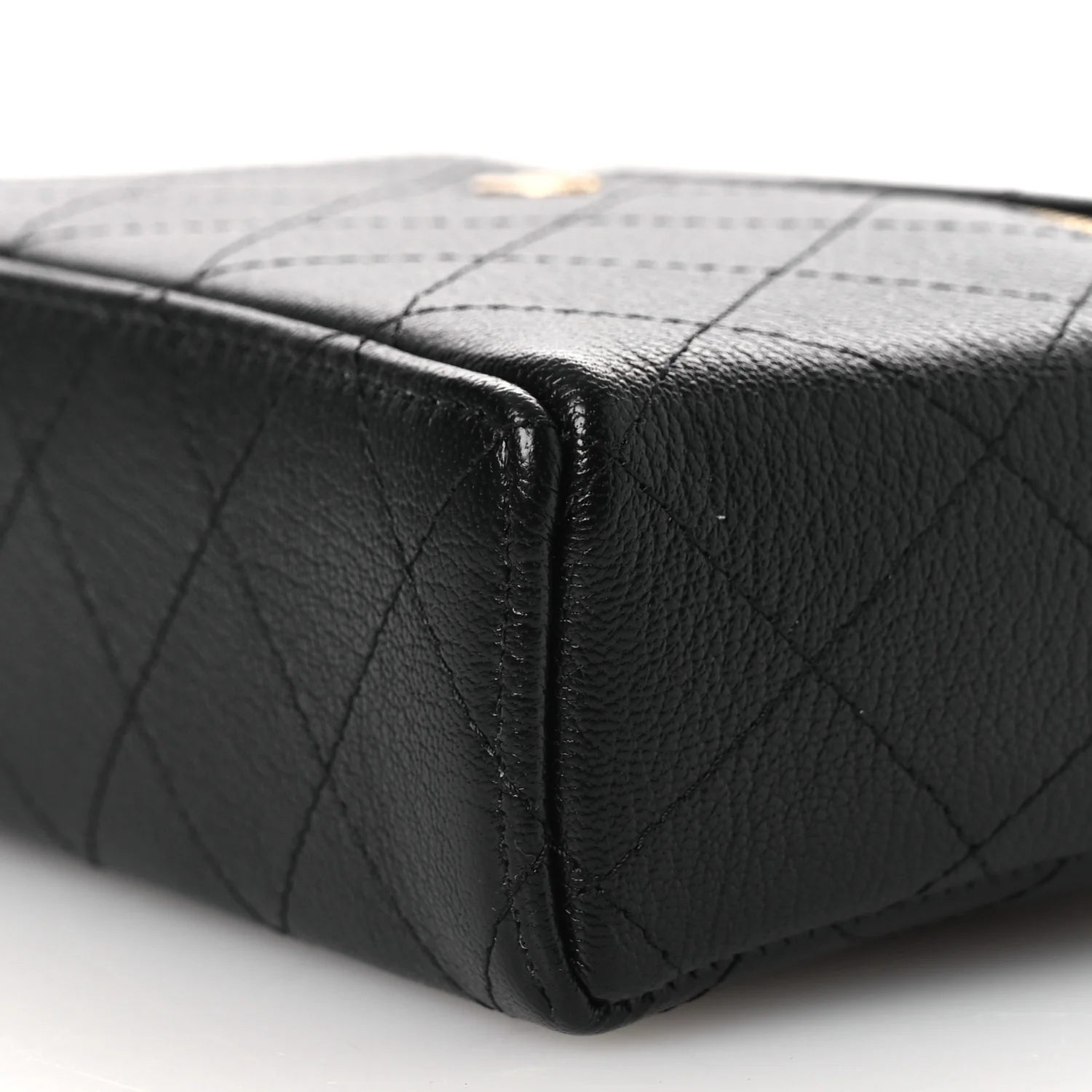Goatskin Stitched Top Handle Slim Vanity With Chain Black - Top Club