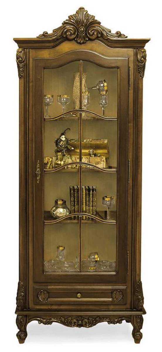 Luxury baroque display cabinet brown - magnificent solid wood display cabinet with glass door and drawer - handmade baroque furniture - noble and magnificent