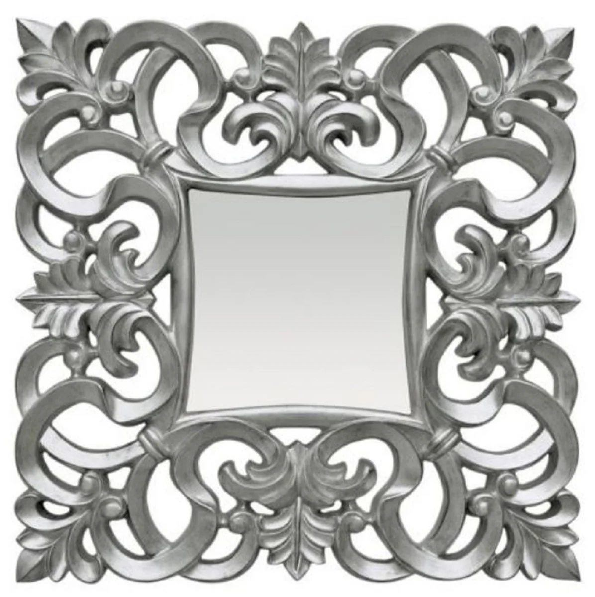 Baroque mirror silver 76 x H. 76 cm - Square wall mirror in baroque style - Magnificent antique style wardrobe mirror - Baroque interior - Baroque furniture