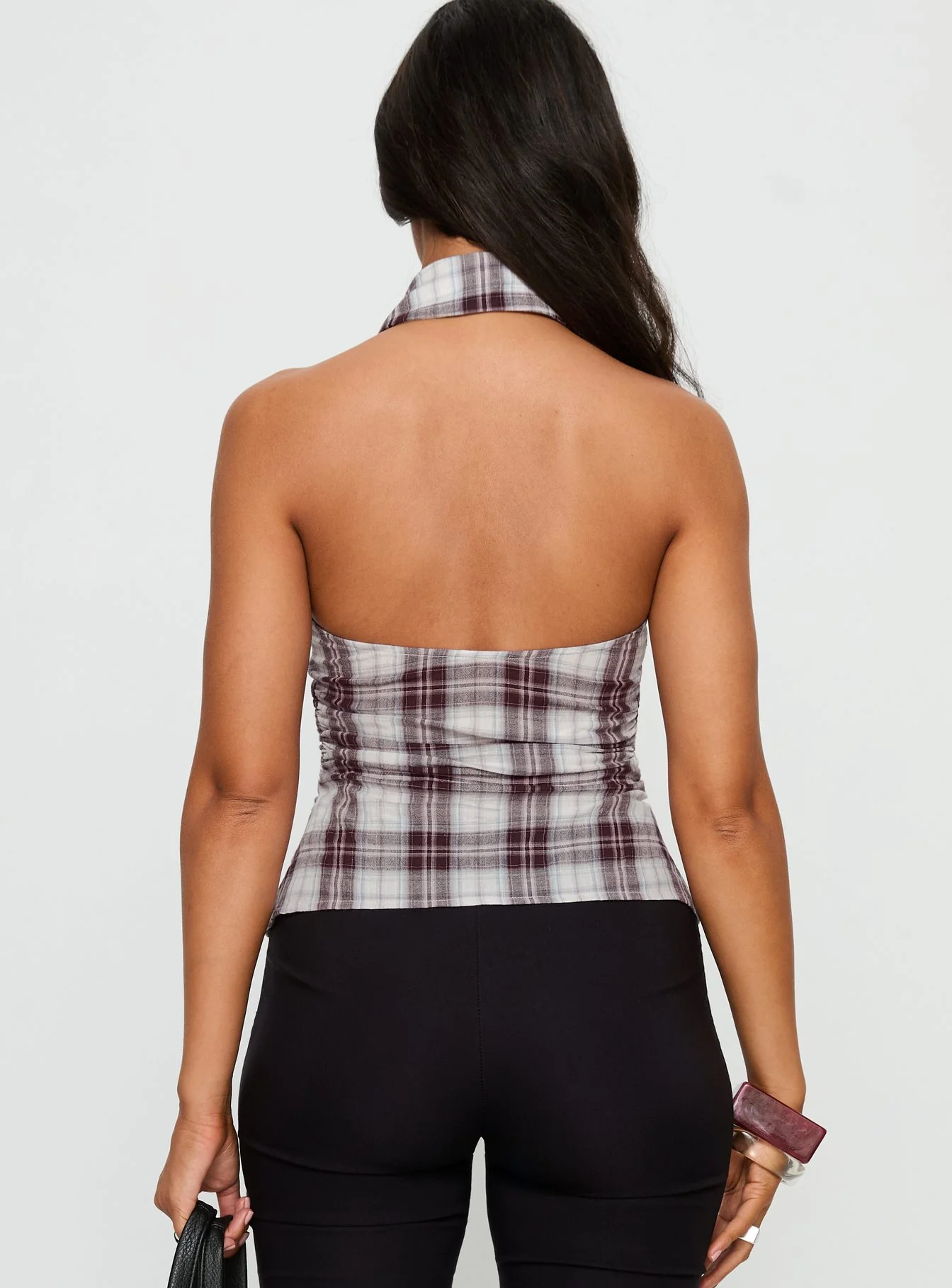 Klossie Halter Button Down Top Multi Check