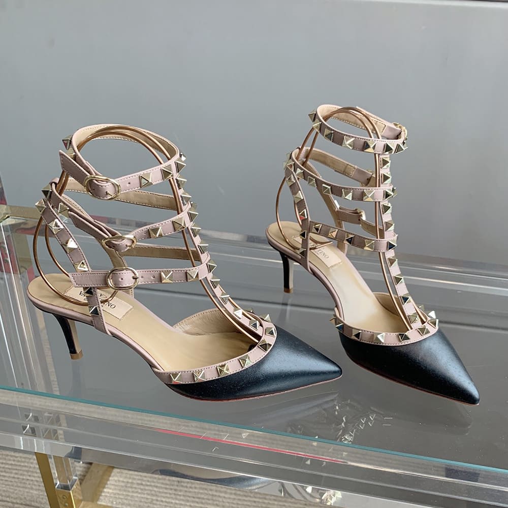 VALENTINO ROCKSTUD Wrap-around ankle strap rivet high heels (heel height 6.5 cm) - Top Club