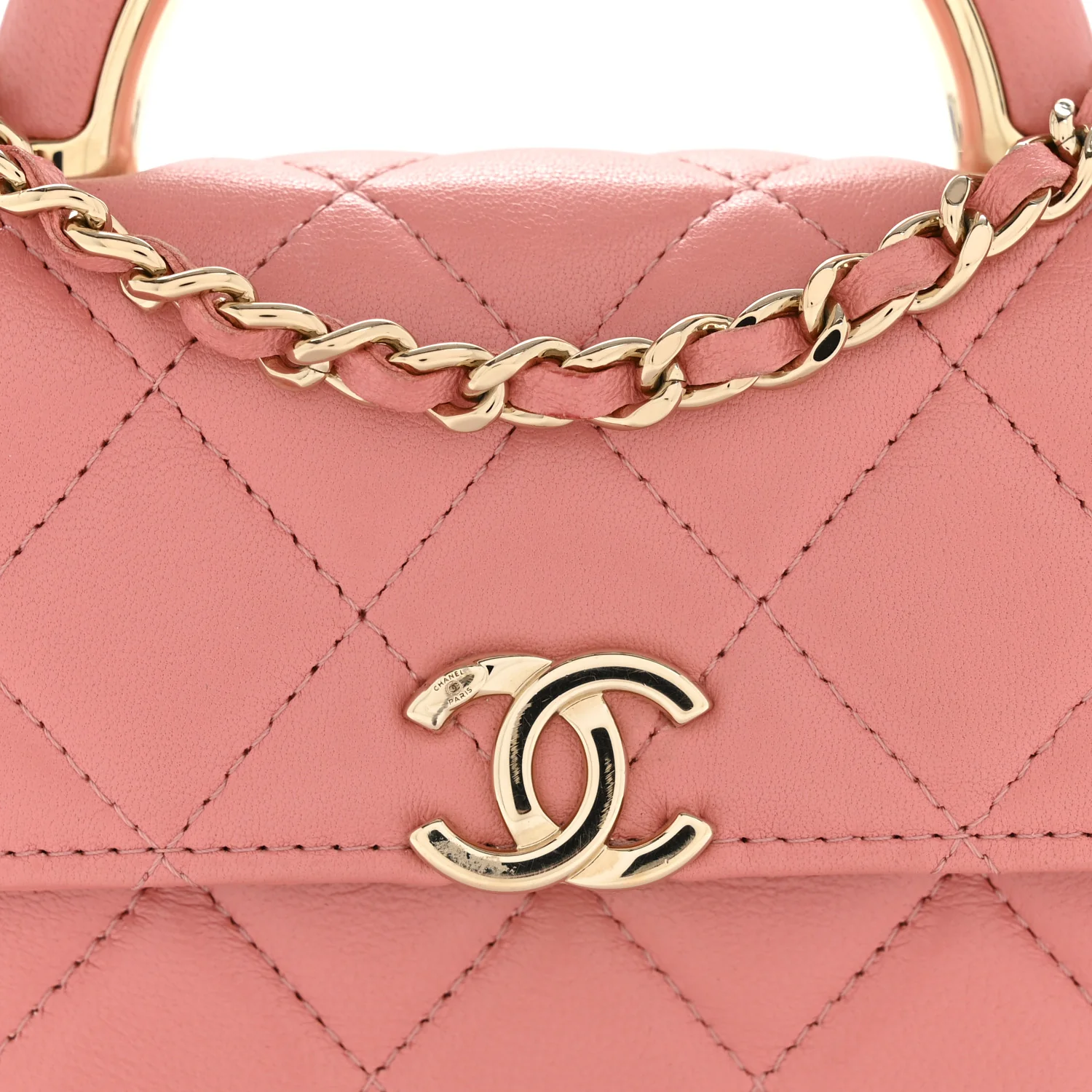 Lambskin Quilted Top Handle Flap Clutch With Chain Pink - Top Club