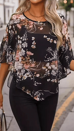 Women's Cotton-Blend Floral Print Batwing Sleeve Blouse - Nordfashionstorm - Women's Clothing, Fashion for You - Nordfashionstorm.com
