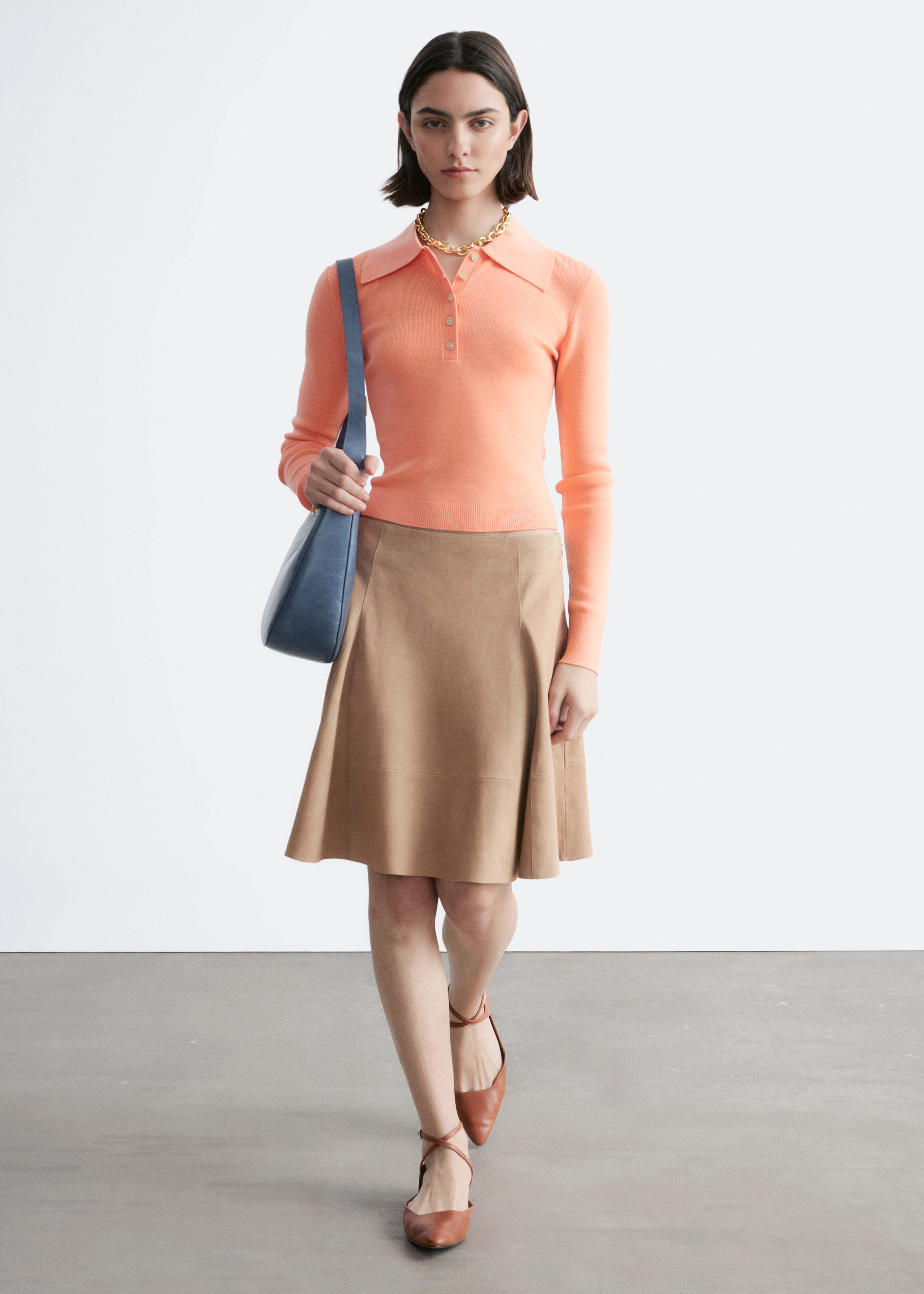& Other Stories RIB-KNIT MERINO WOOL POLO TOP