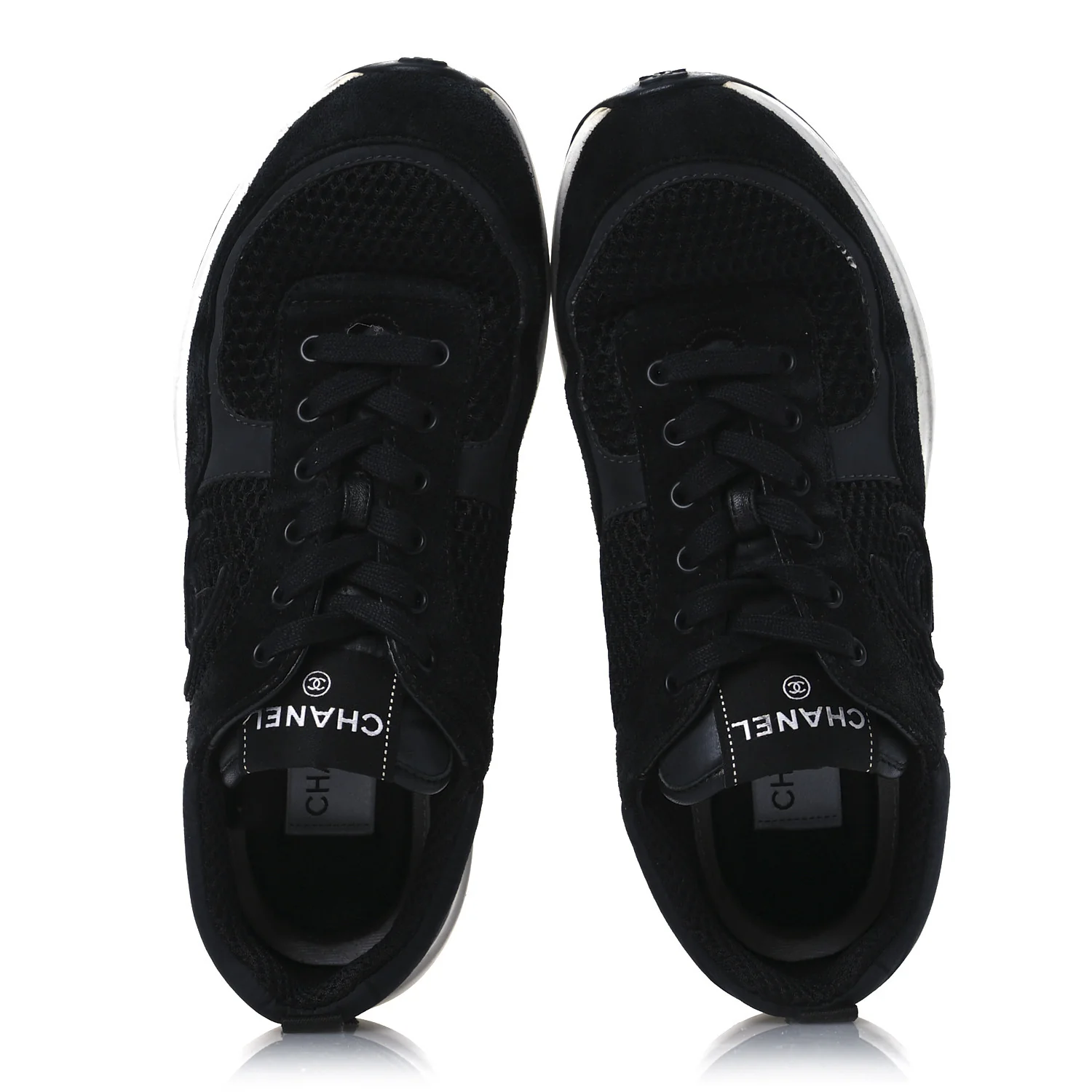 Calfskin Mesh Lycra Suede Womens Logo Sneakers 40 Black