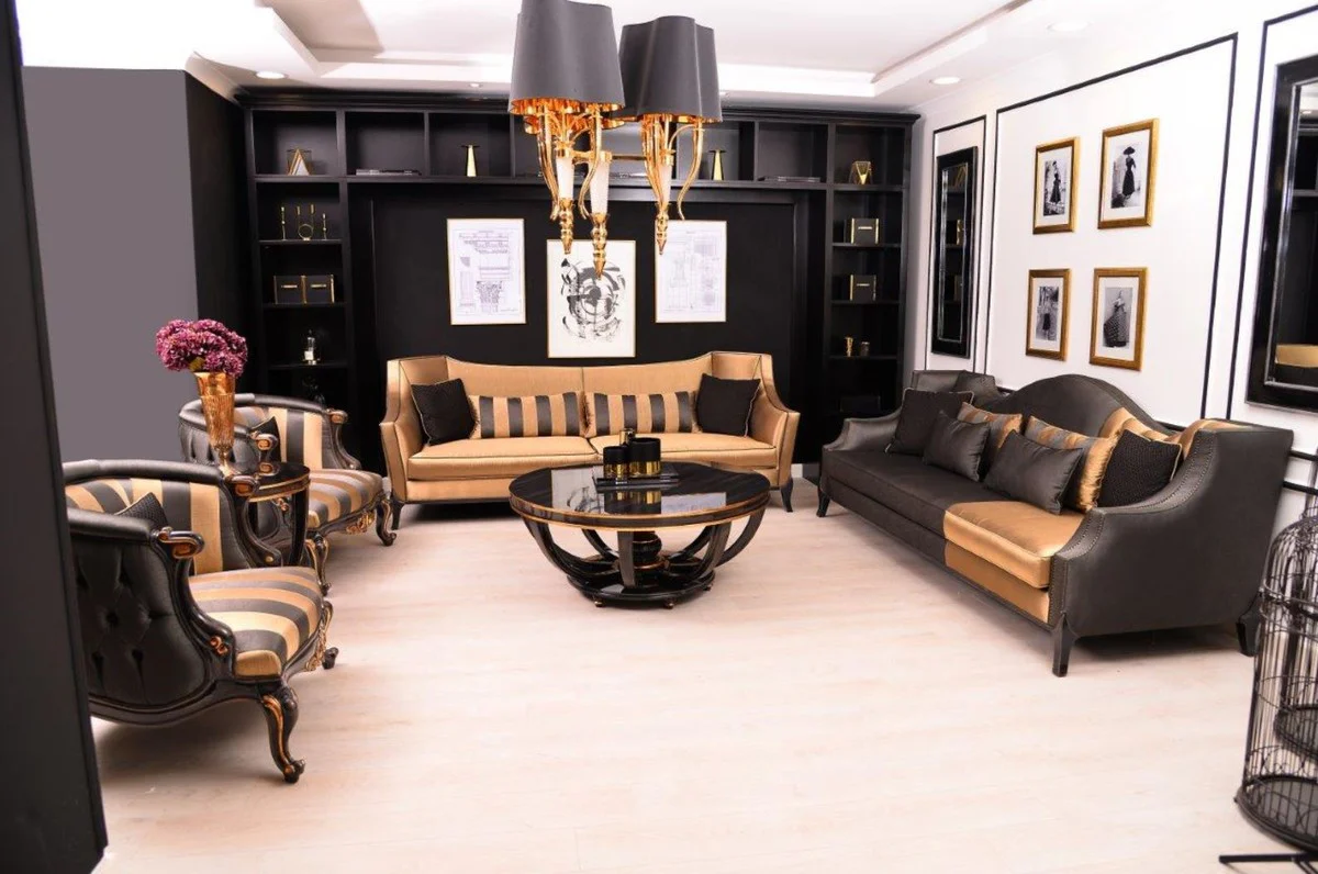 Luxury Baroque Sofa Gold / Black 250 x 90 x H. 100 cm - Living Room Sofa in Baroque Style - Baroque Furniture - Noble & Magnificent