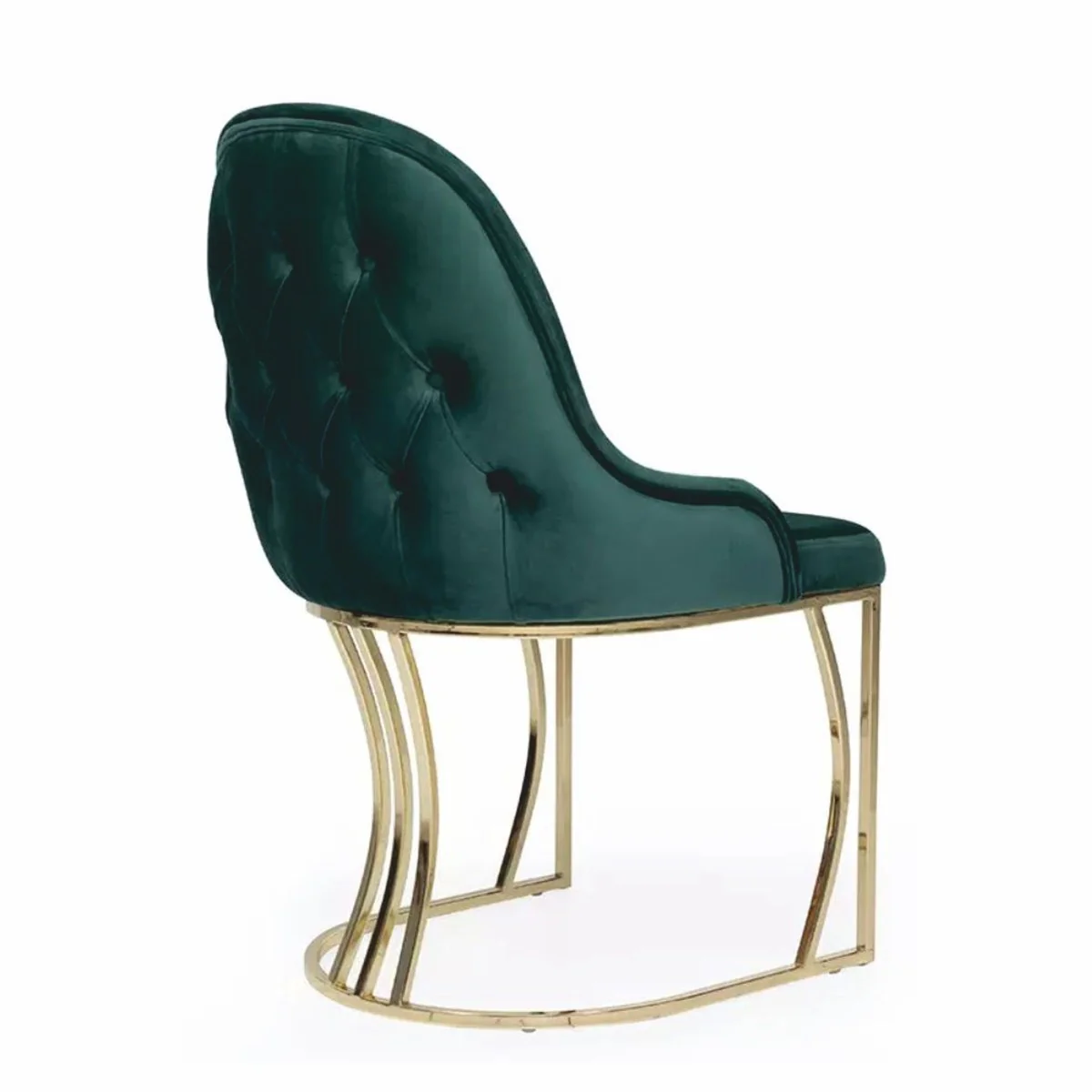 Luxury Chesterfield Velvet Dining Chair with Armrests Green / Gold - Dining Room Furniture