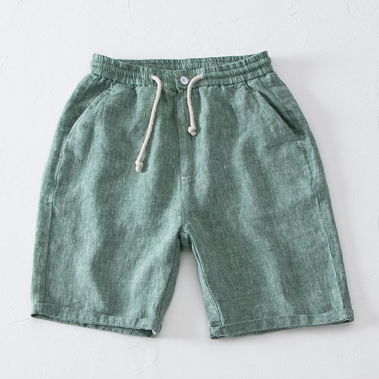 Men's Summer Lightweight Loose Fit Tapered Straight Elastic Waist Mid-Length Casual Linen Sweatpants Sports Shorts