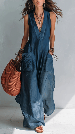 Women's Cotton-linen Solid Color V-neck Casual Loose Jumpsuit with Large Pockets - Nordfashionstorm - Women's Clothing, Fashion for You - Nordfashionstorm.com