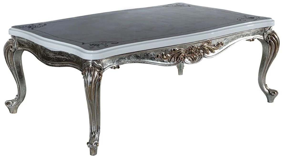 Luxury baroque coffee table white / silver / gold 120 x 81 x H. 46 cm - solid wood living room table - living room furniture in baroque style