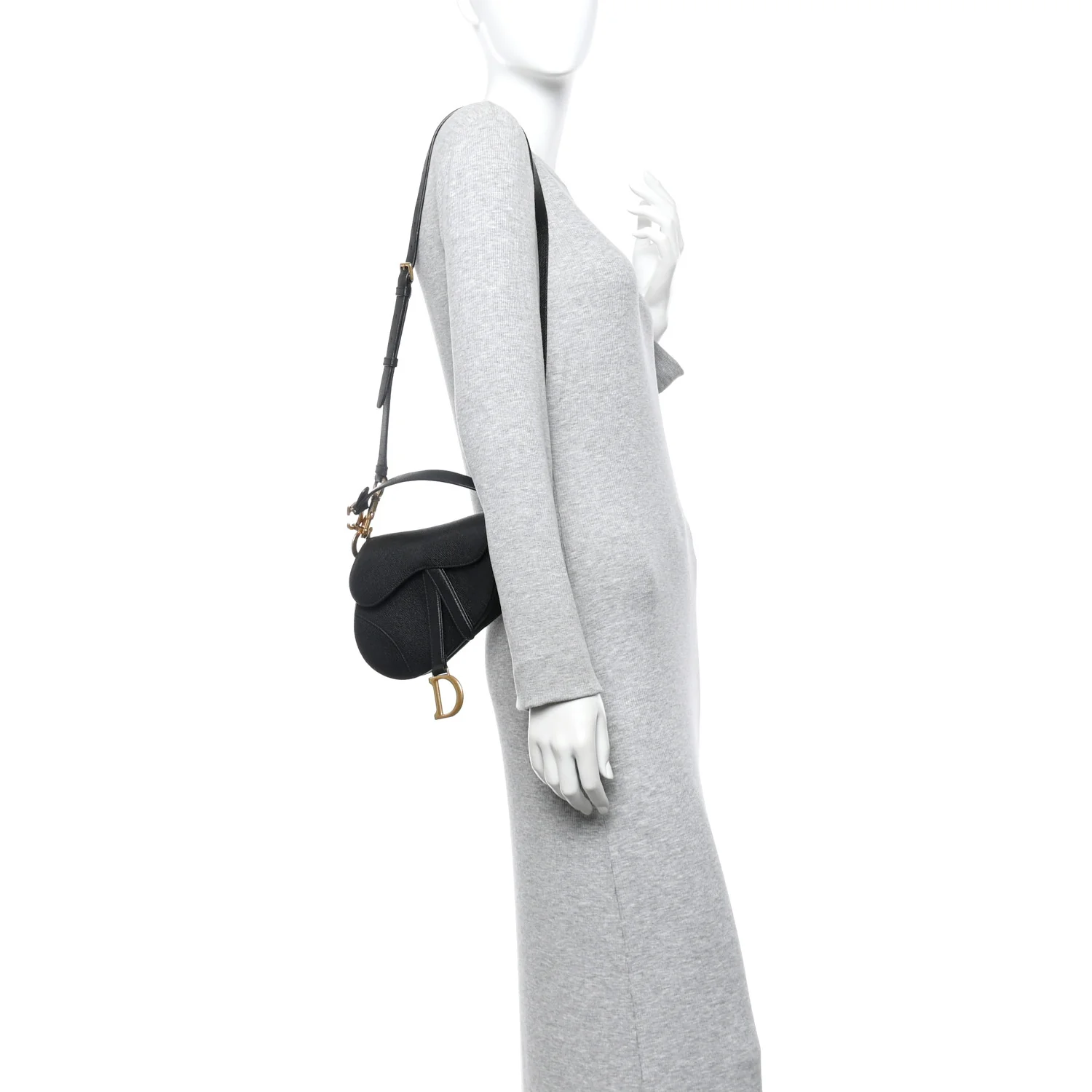 Grained Calfskin Mini Saddle Bag With Strap Black