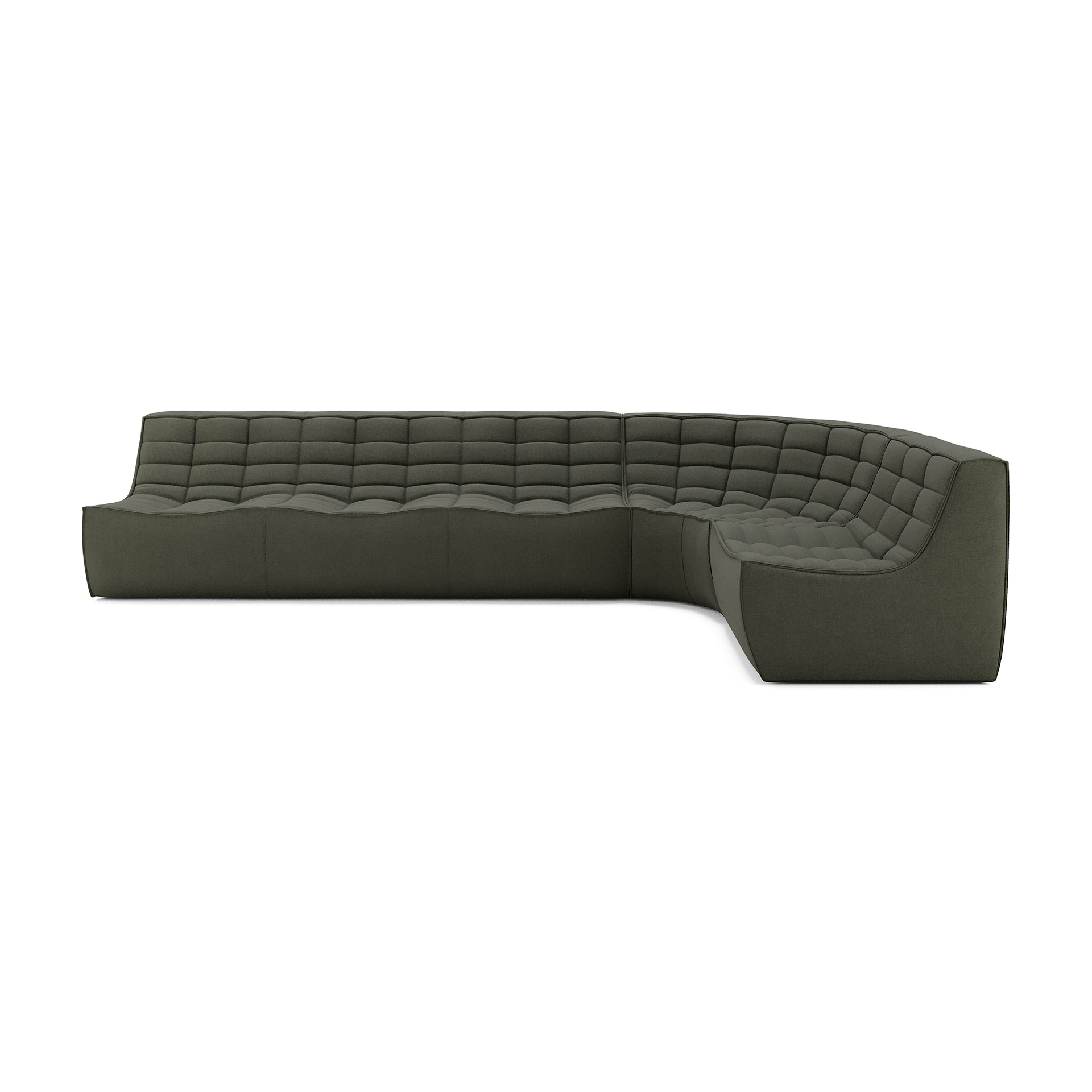 Modulaire bank N701 moss green set 1+3 seat, 90° ronde hoek