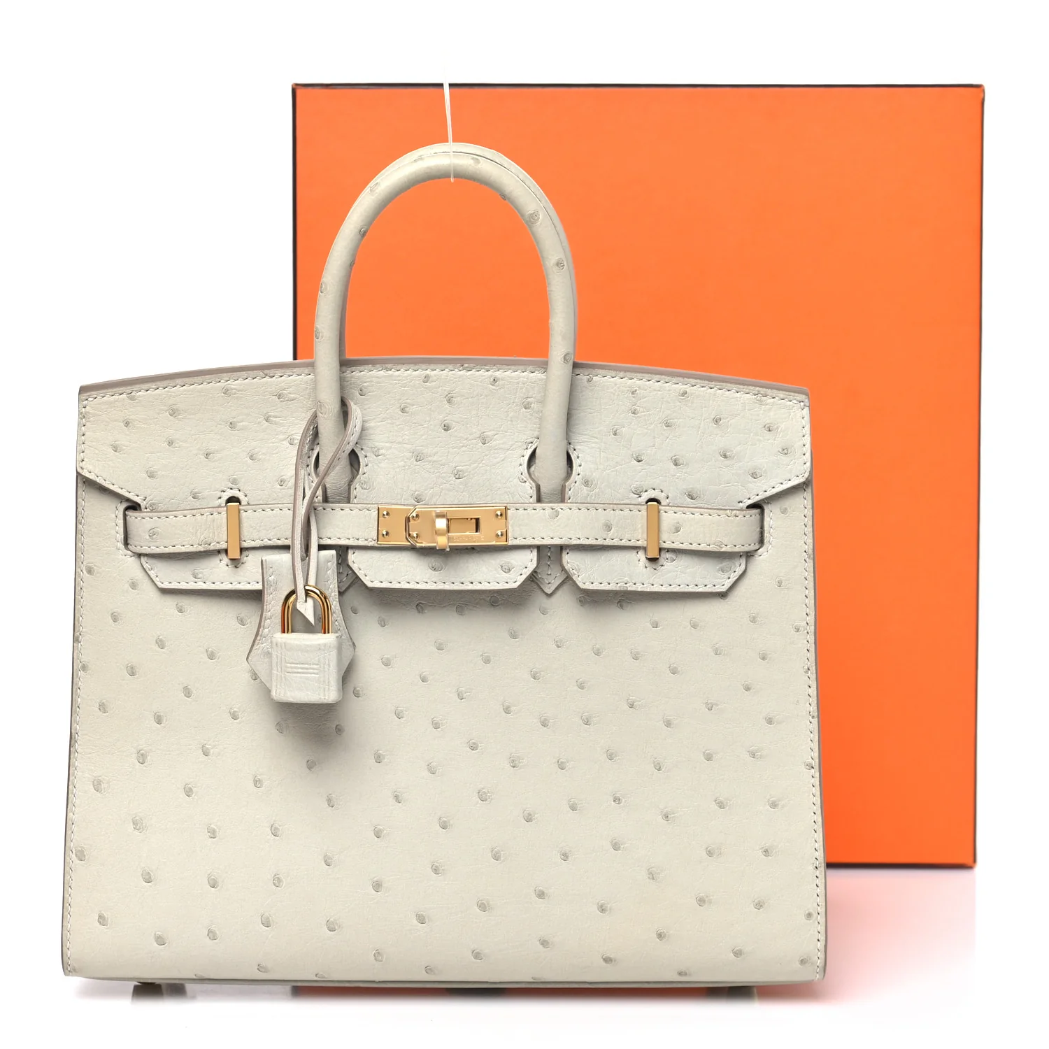 Ostrich Birkin Sellier 25 Gris Perle - Top Club