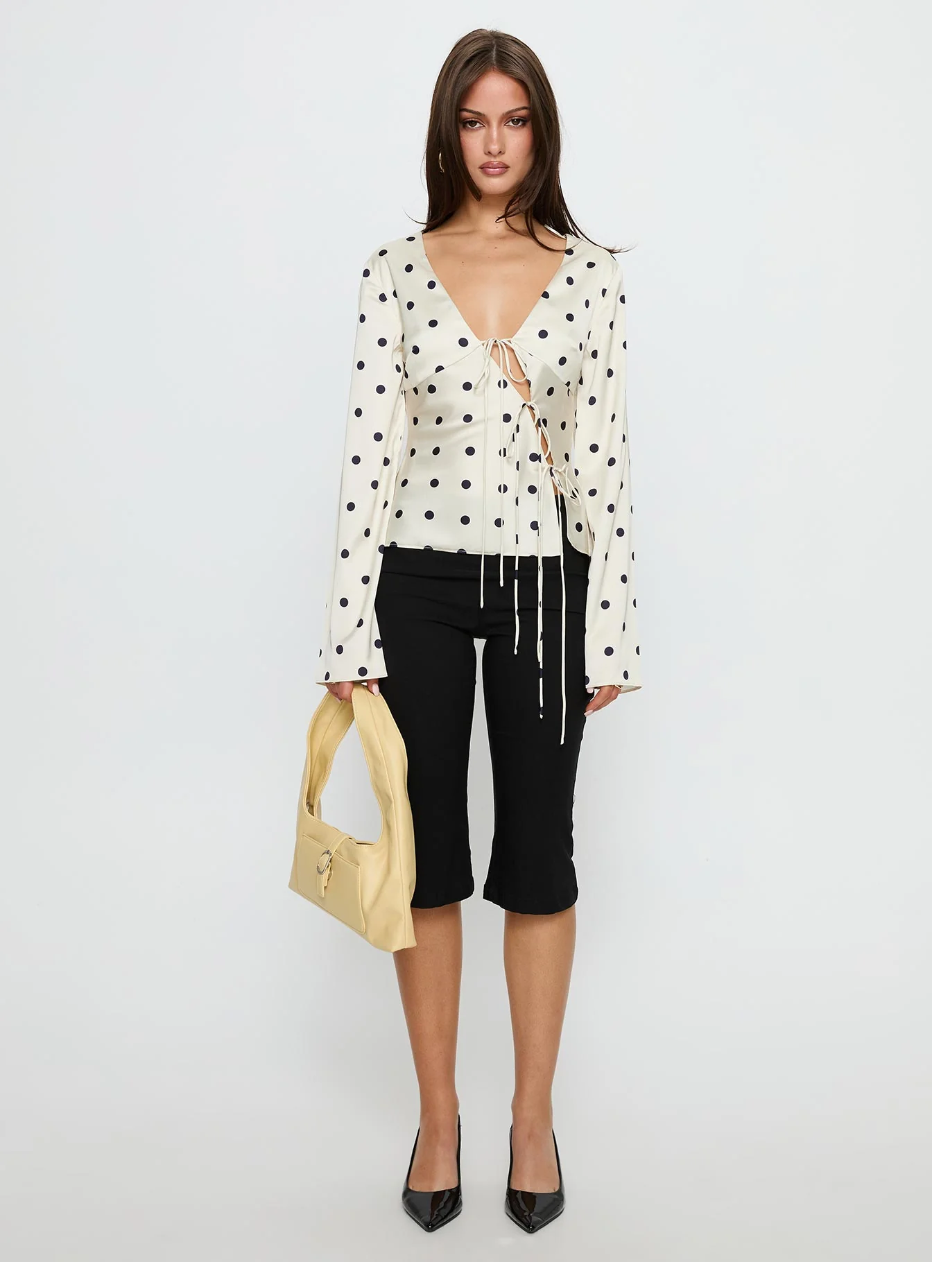 Mariah Long Sleeve Top Cream Polka